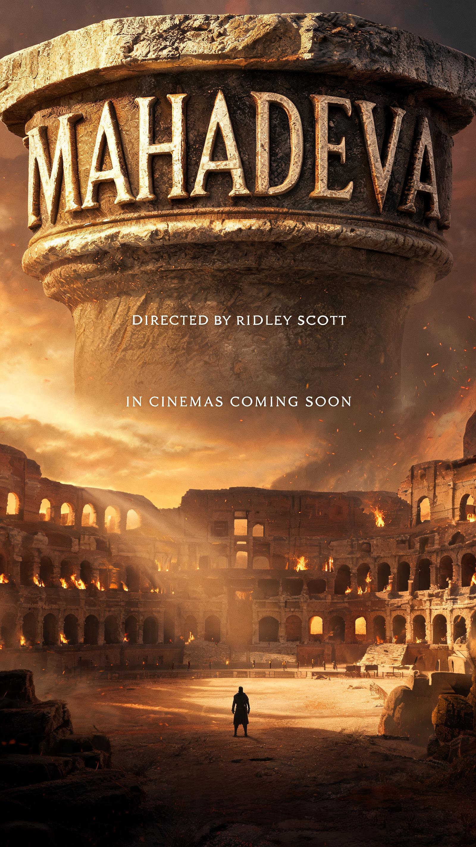"MAHADEVA 
Directed by Ridley Scott
IN CINEMAS COMING SOON" — Cinematic | AI Text Effect Generator