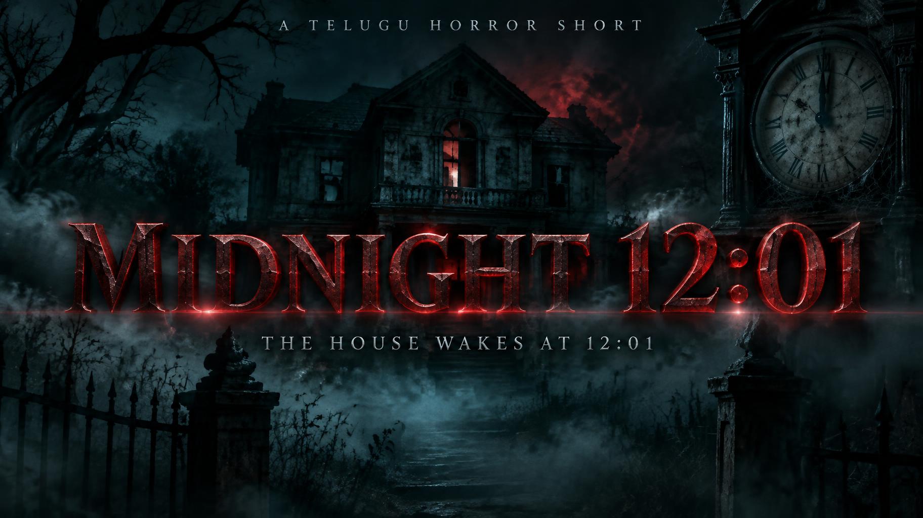 "MIDNIGHT 12:01
A TELUGU HORROR SHORT
THE HOUSE WAKES AT 12:01" — Cinematic Netflix | AI Text Effect Generator