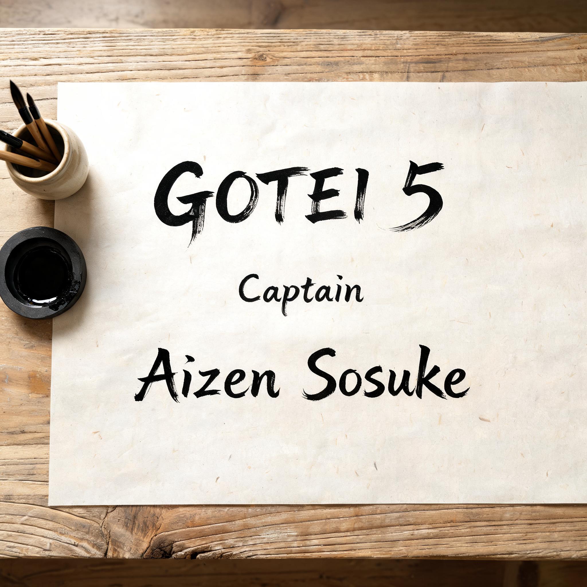 "GOTEI 5 
Captain 
Aizen Sosuke" — Brush Japanese Ink | AI Text Effect Generator