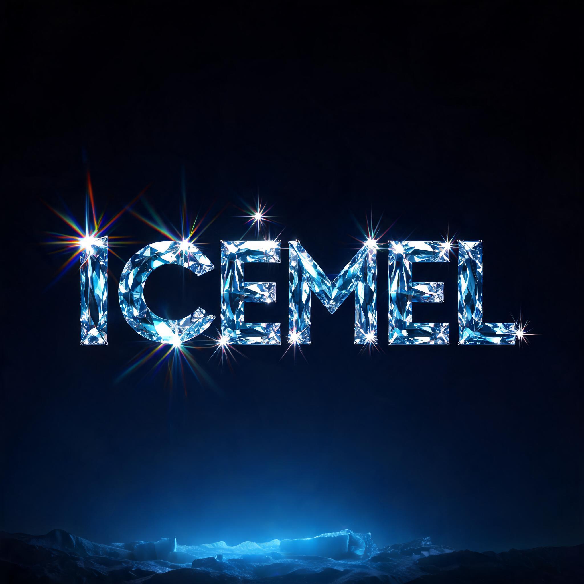 "ICEMEL" — Glass Crystal text effect