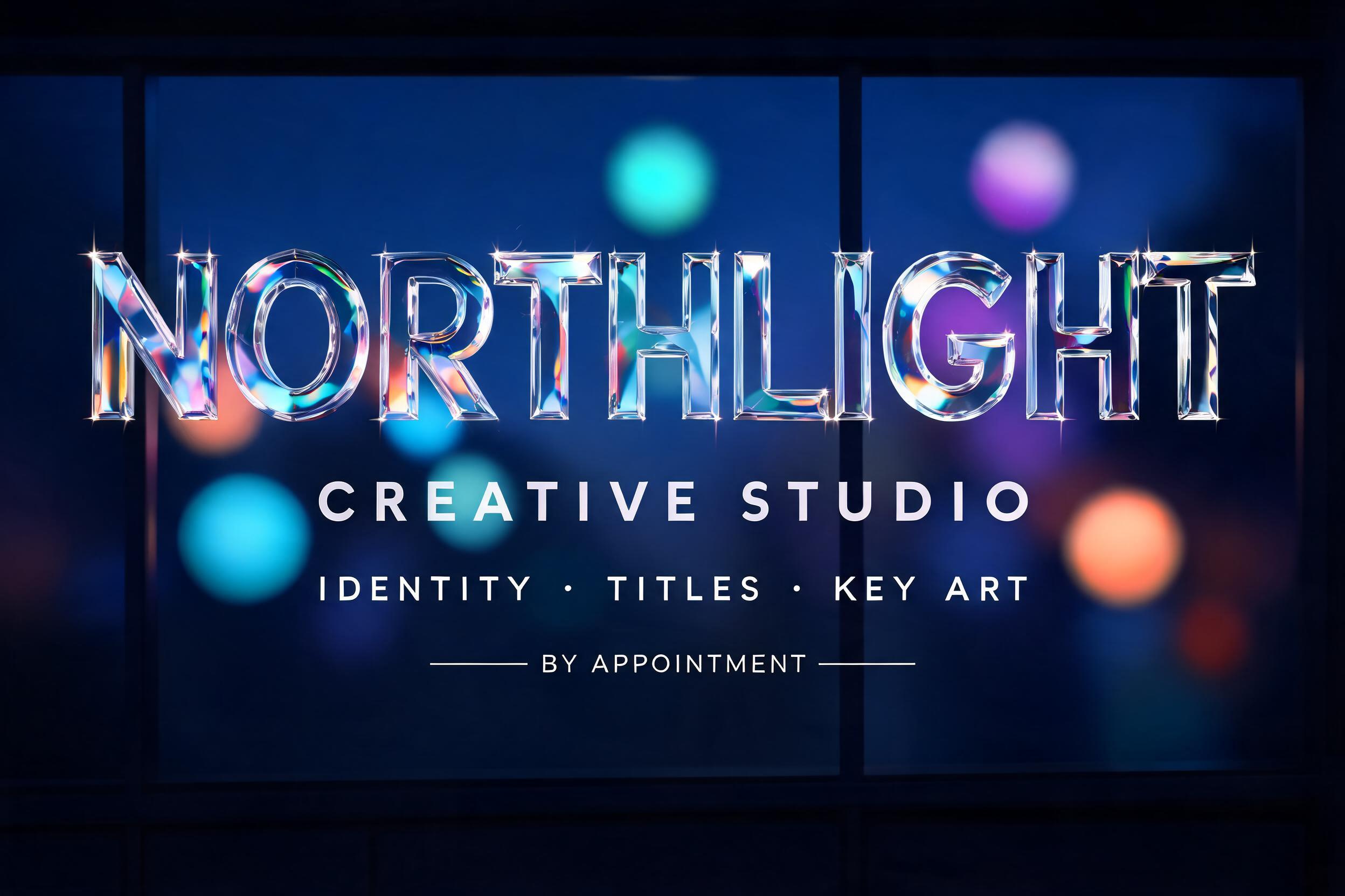 "NORTHLIGHT
CREATIVE STUDIO
IDENTITY · TITLES · KEY ART
BY APPOINTMENT" — Glass Morphism | AI Text Effect Generator