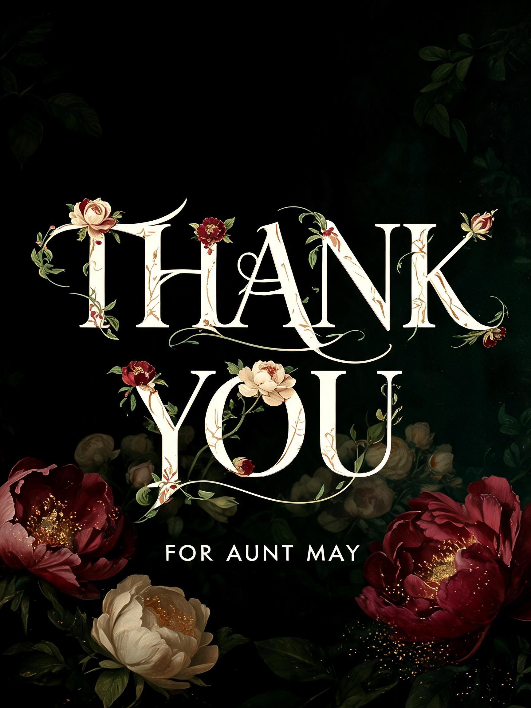 "THANK YOU
FOR AUNT MAY" — Floral | AI Text Effect Generator