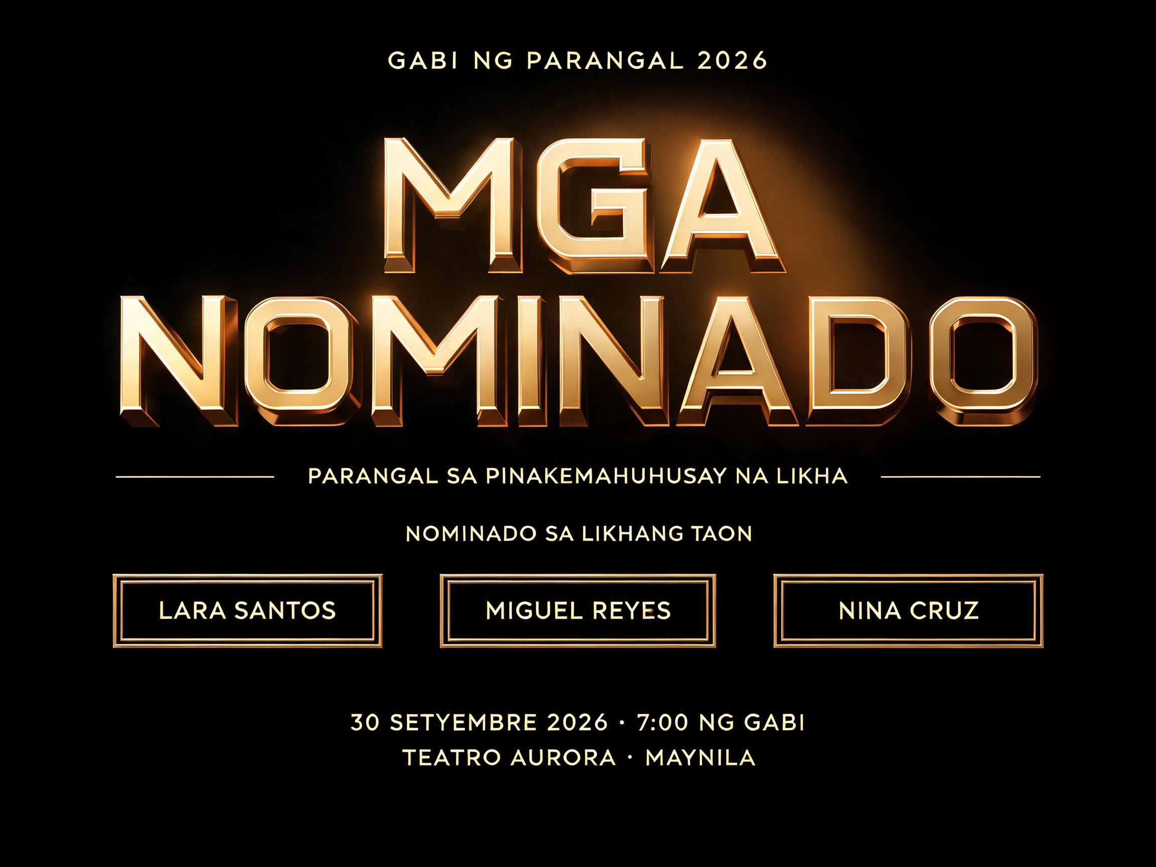 "Mga Nominado" — 3d Bold Gold | AI Text Effect Generator