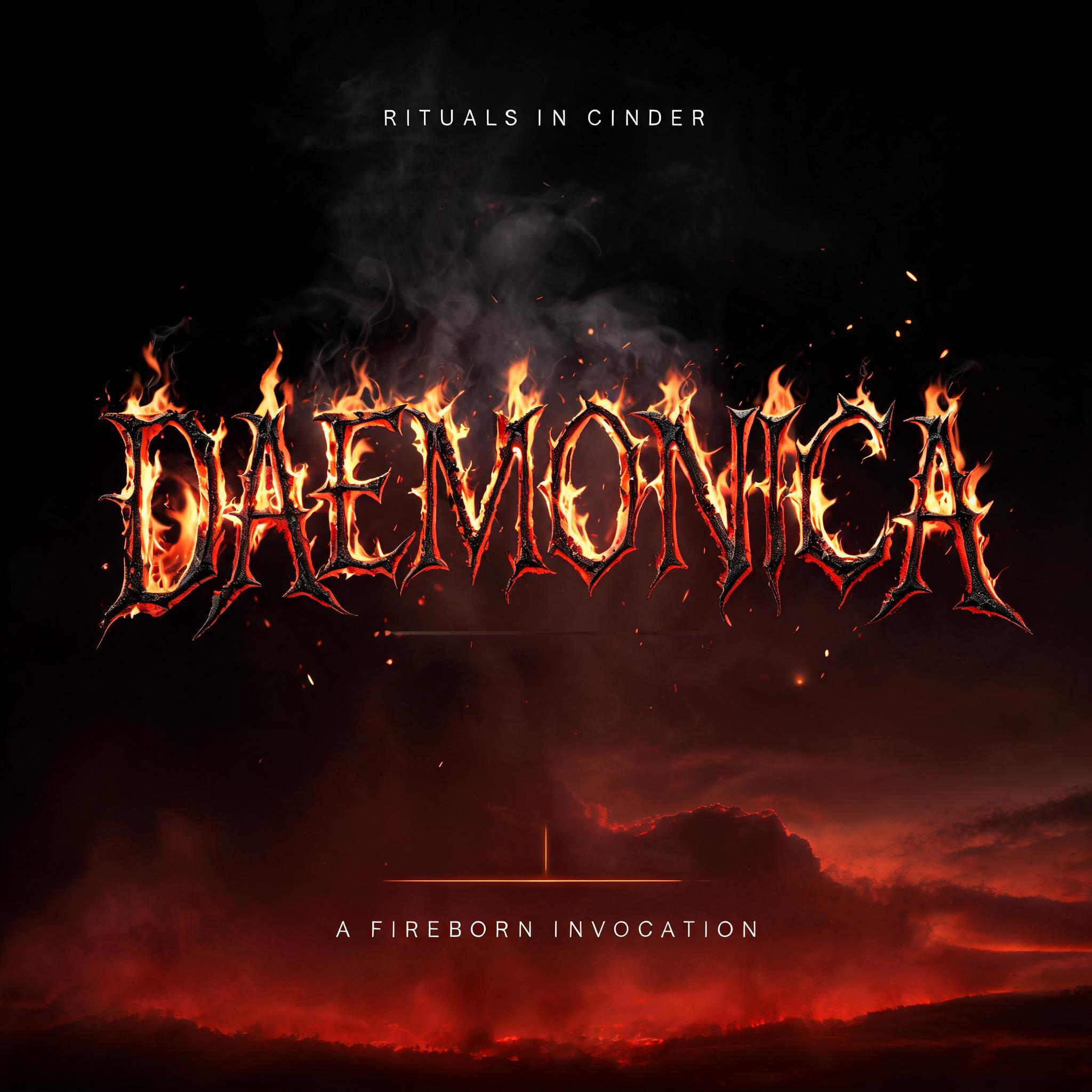 "DAEMONICA
RITUALS IN CINDER
A FIREBORN INVOCATION" — Fire Smoke | AI Text Effect Generator