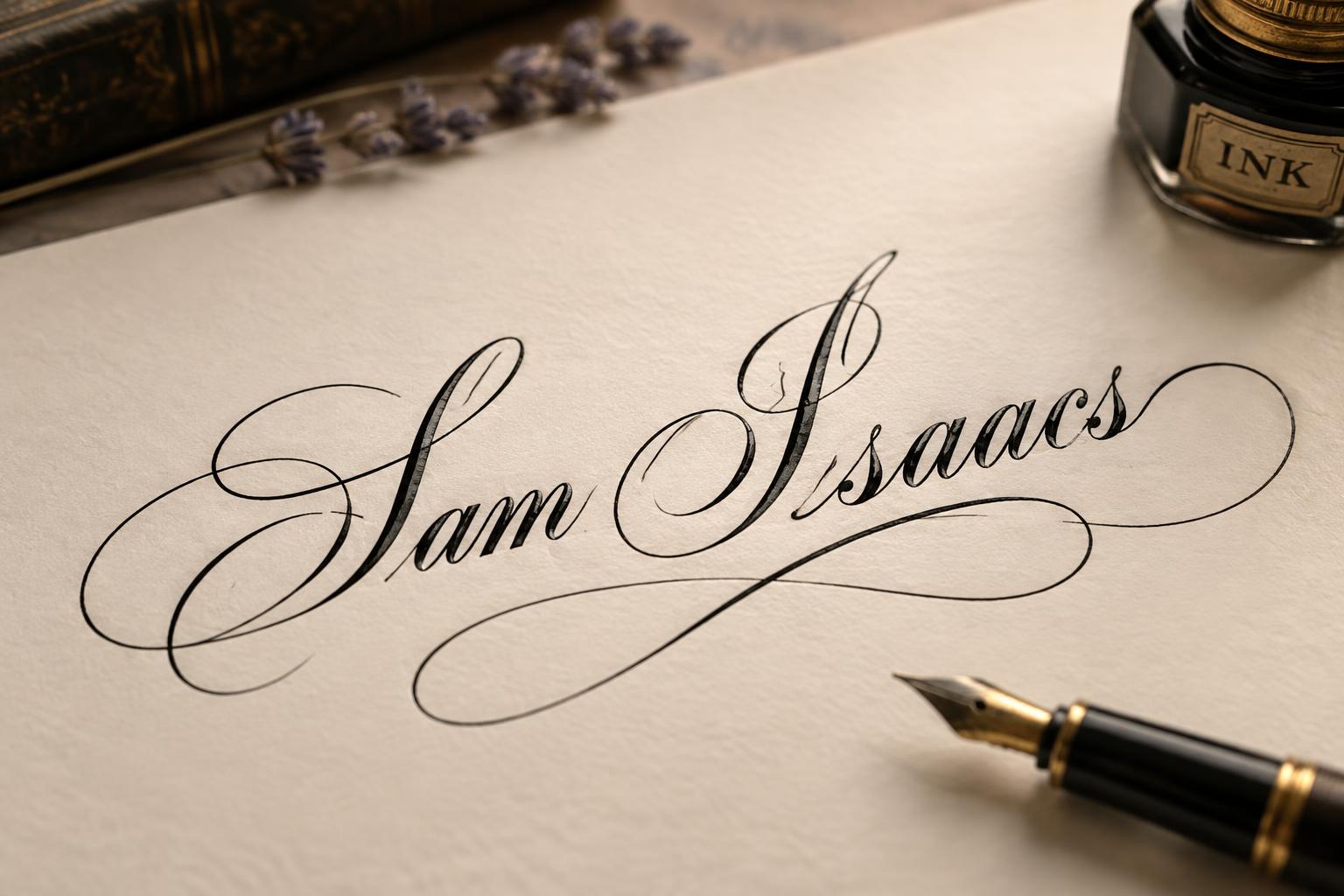 "Sam Isaacs" — Cursive text effect