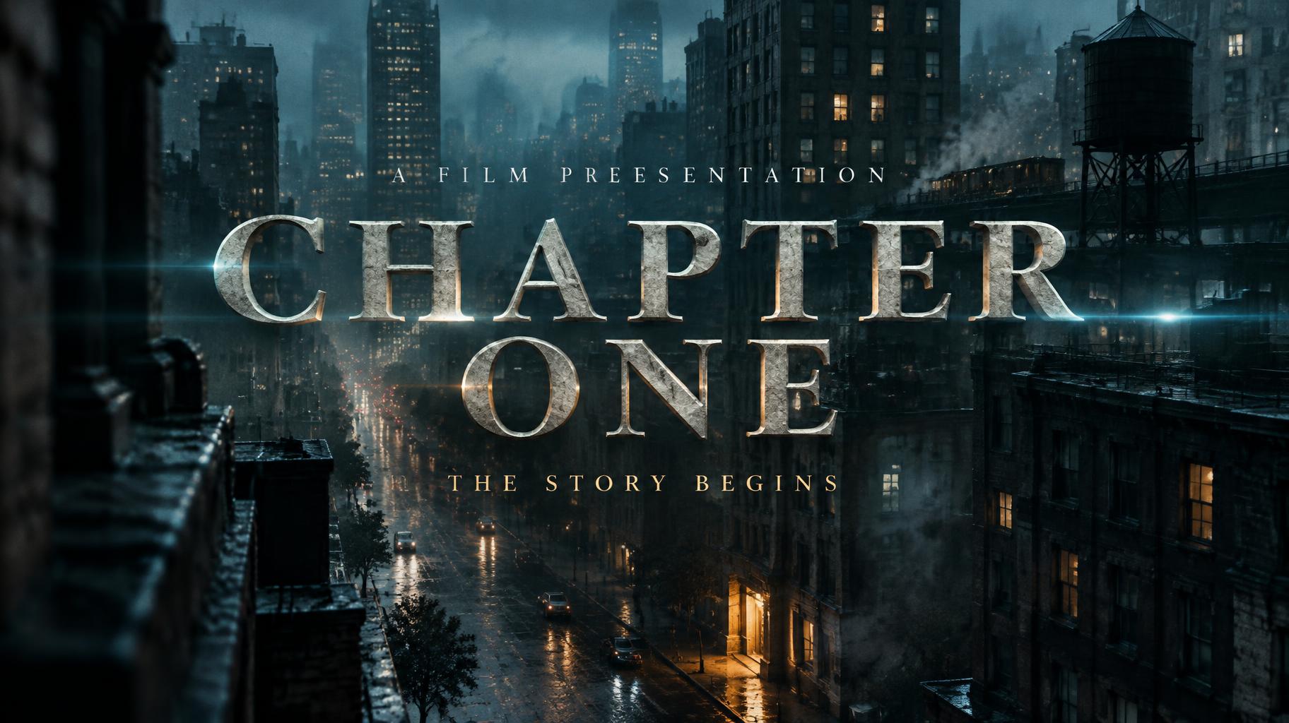 "CHAPTER ONE
A FILM PRESENTATION
THE STORY BEGINS" — Cinematic Netflix | AI Text Effect Generator