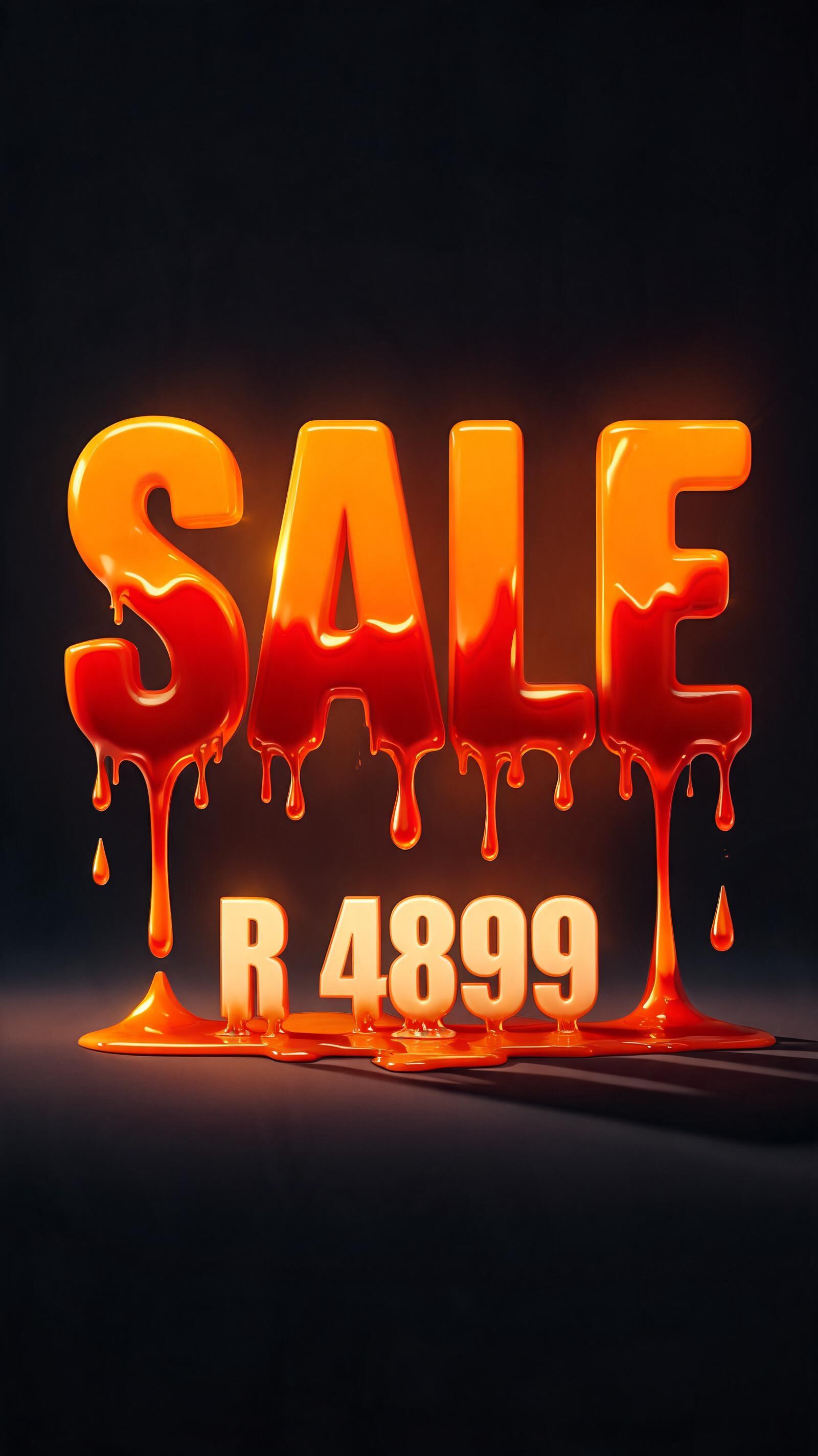 "SALE 
R 4899" — Drip Font Melting text effect