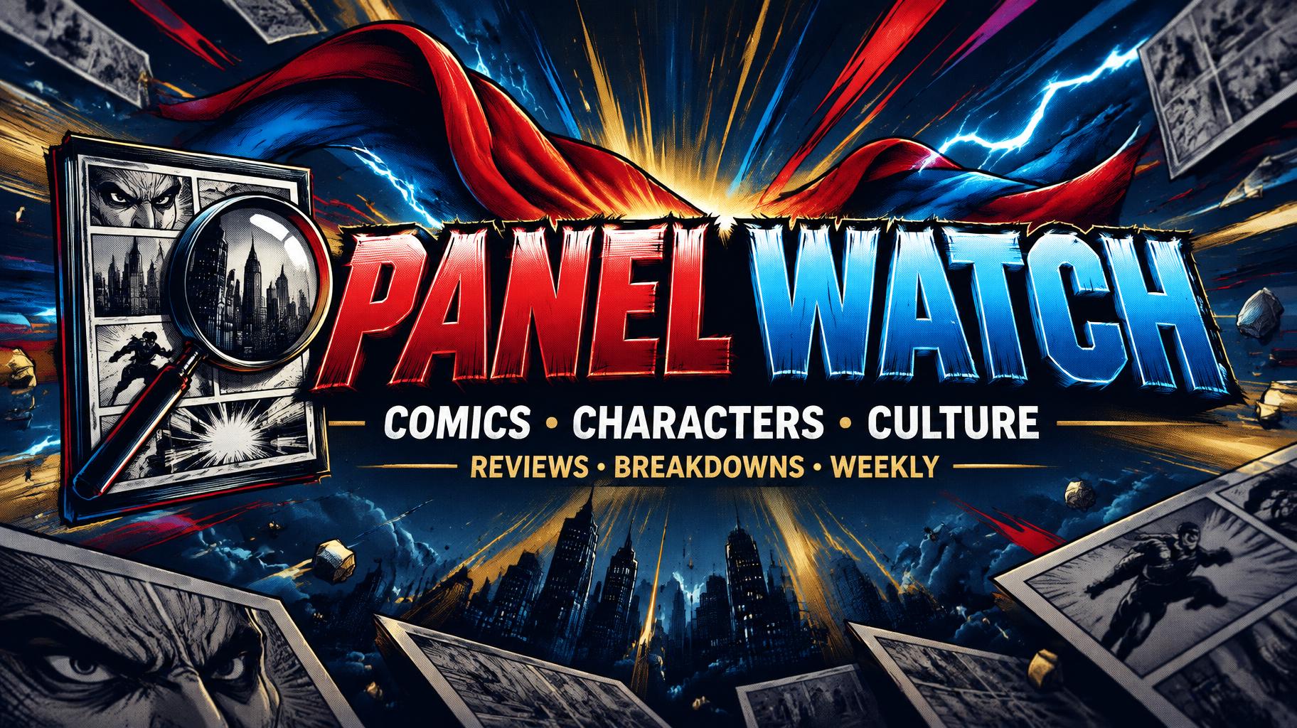 "PANEL WATCH
COMICS • CHARACTERS • CULTURE
REVIEWS • BREAKDOWNS • WEEKLY" — Superhero | AI Text Effect Generator