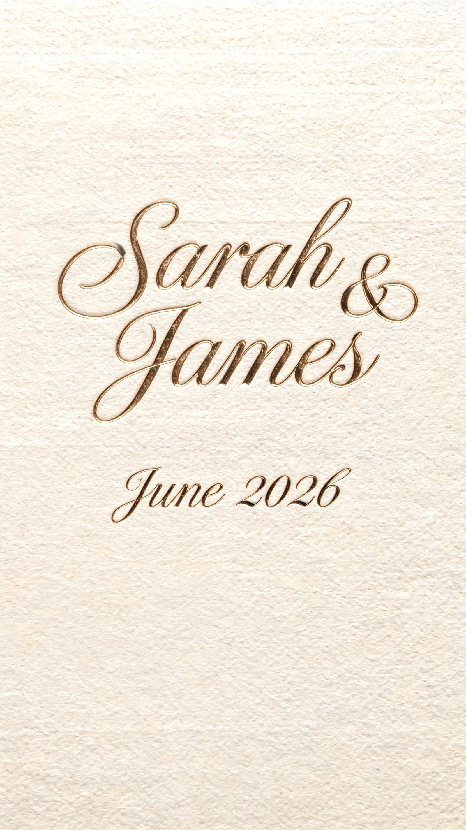"Sarah & James
June 2026" — Emboss | AI Text Effect Generator