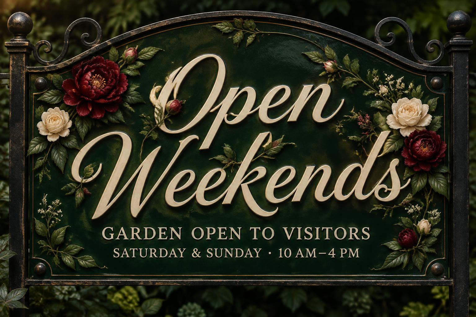 "Open Weekends
GARDEN OPEN TO VISITORS
SATURDAY & SUNDAY · 10 AM–4 PM" — Floral | AI Text Effect Generator