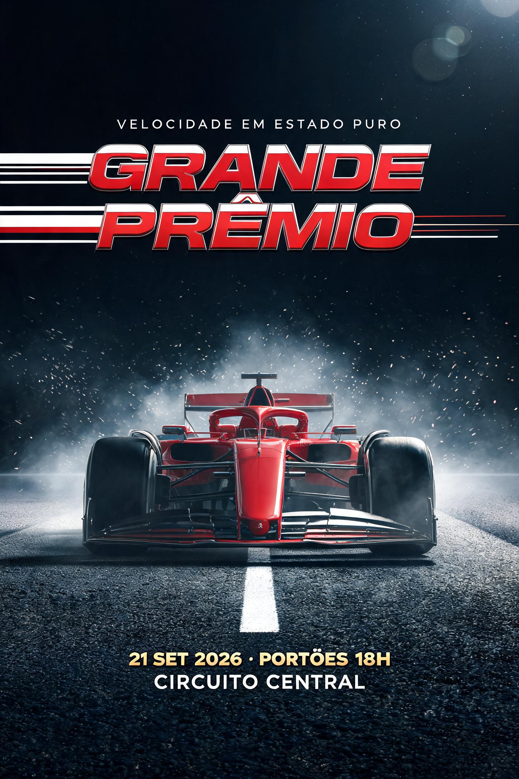 "GRANDE
PRÊMIO
VELOCIDADE EM ESTADO PURO
21 SET 2026 · PORTÕES 18H
CIRCUITO CENTRAL" — Racing | AI Text Effect Generator