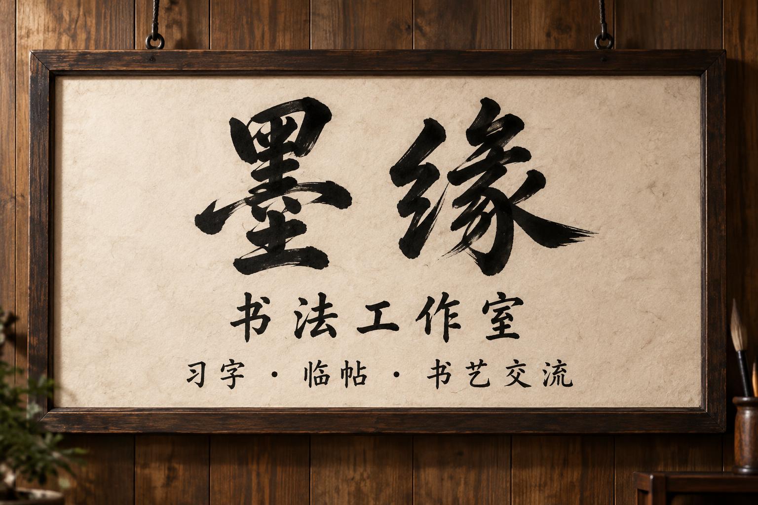 "墨缘
书法工作室
习字 · 临帖 · 书艺交流" — Brush Chinese Ink | AI Text Effect Generator
