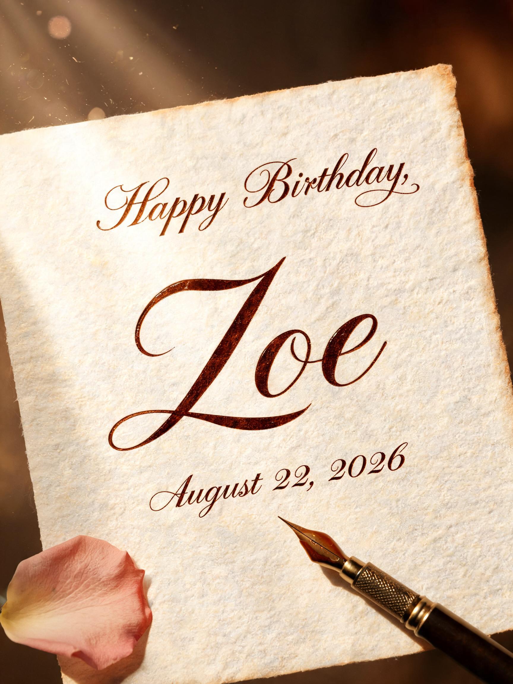 "Happy Birthday, Zoe" — Handwritten Script | AI Text Effect Generator