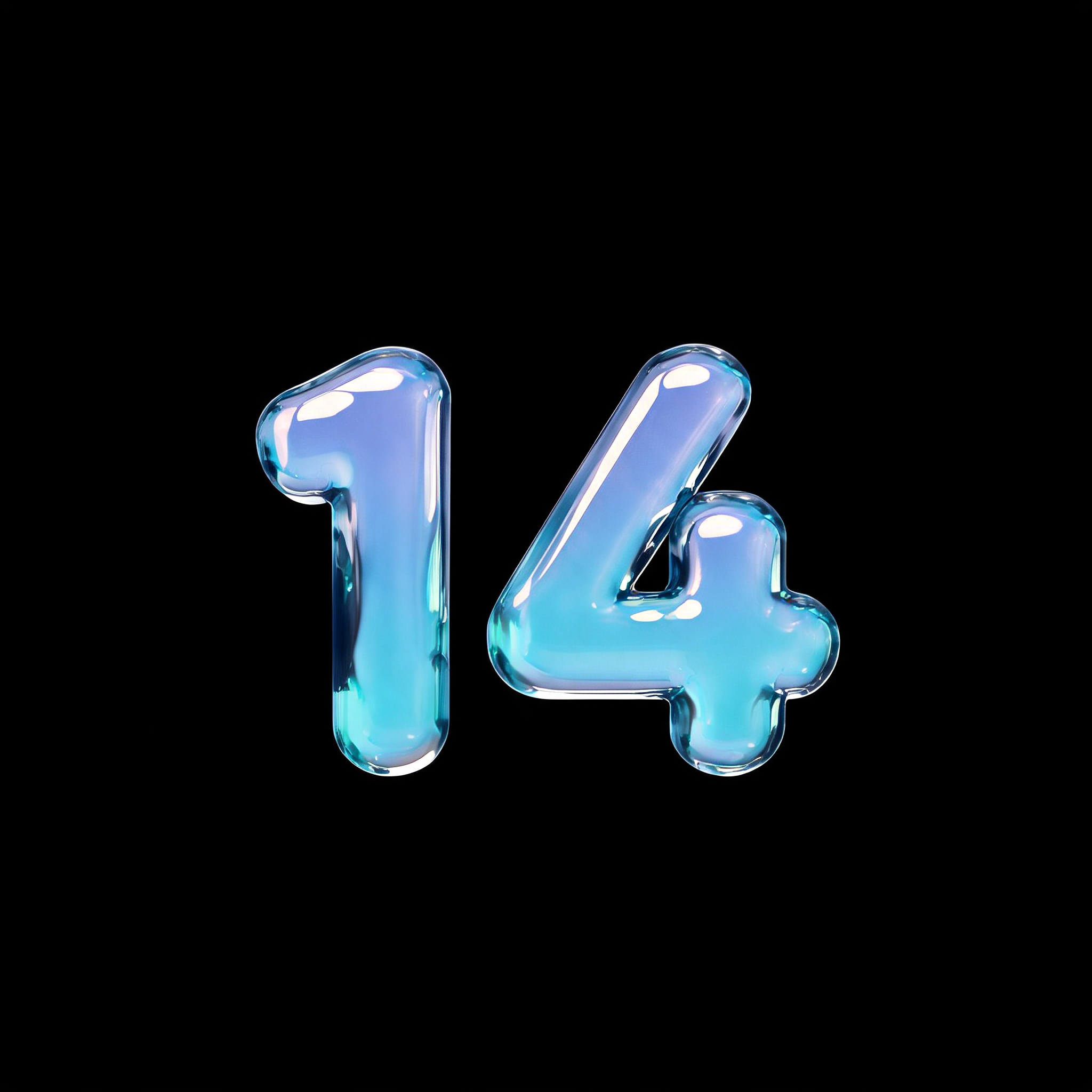 "14" — Glass Liquid | AI Text Effect Generator
