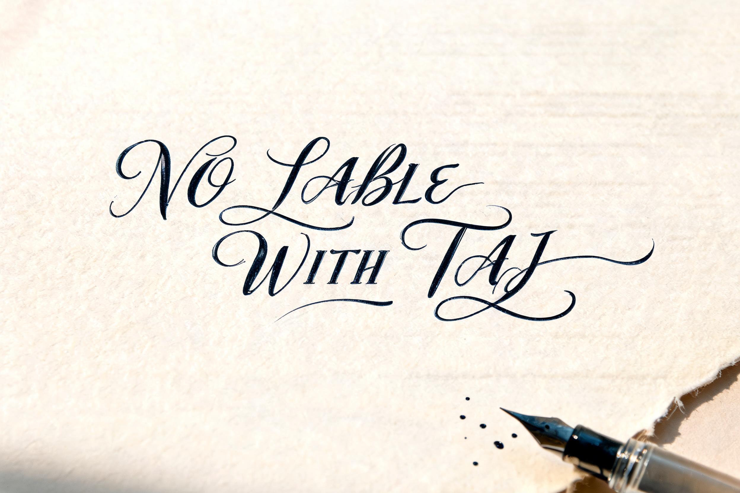"NO LABLE WITH TAJ " — Cursive | AI Text Effect Generator
