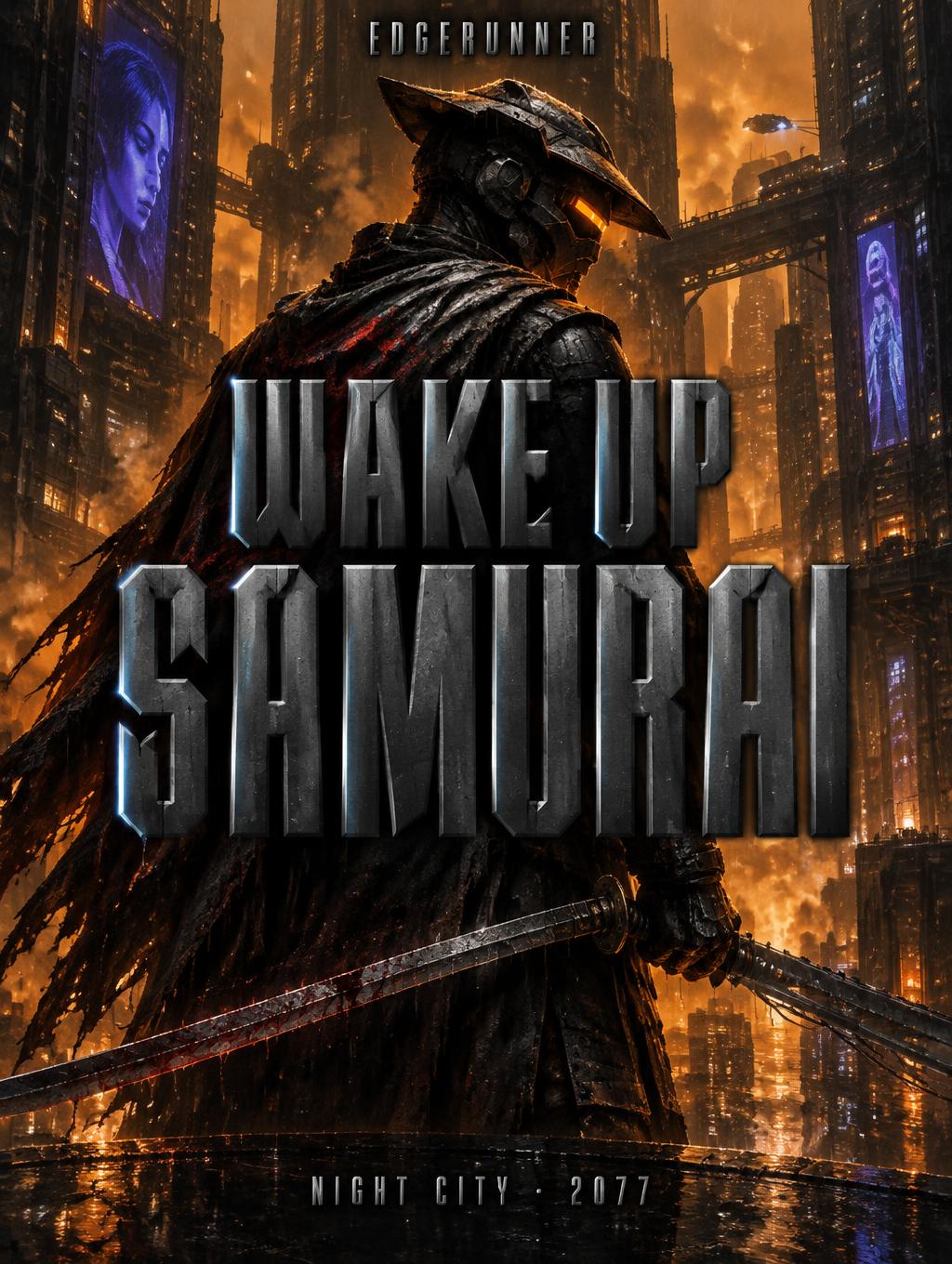 "WAKE UP
SAMURAI
EDGERUNNER
NIGHT CITY · 2077" — Cyberpunk 2077 | AI Text Effect Generator