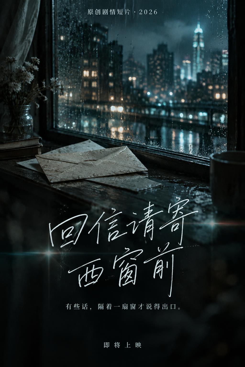 "回信请寄西窗前
有些话，隔着一扇窗才说得出口。
原创剧情短片 · 2026
即将上映" — Cinematic Netflix | AI Text Effect Generator