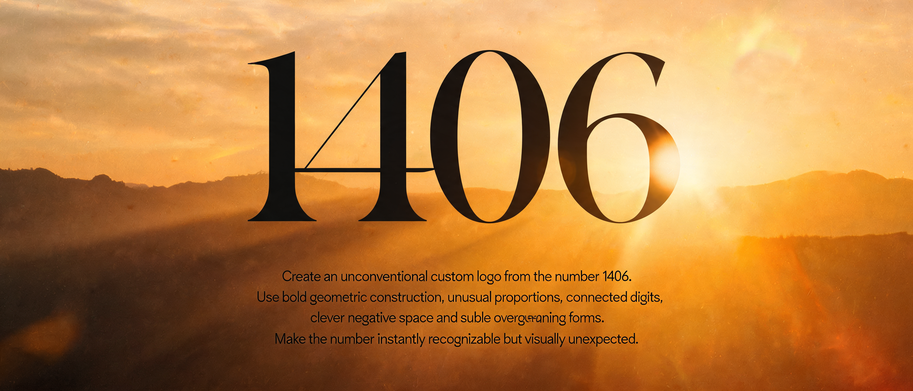 "Create an unconventional custom logo from the number 1406. Use bold geometric construction, unusual proportions, connected digits, clever negative space and subtle overlapping forms. Make the number instantly recognizable but visually unexpected. Hig" — Cinematic | AI Text Effect Generator