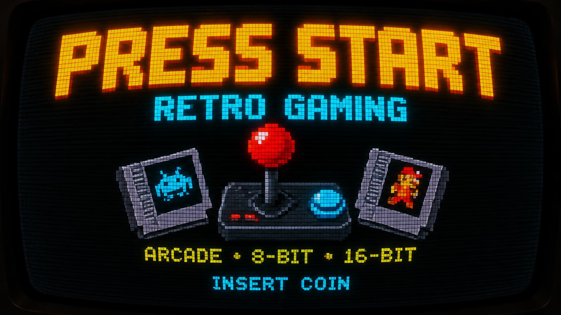 PRESS START
RETRO GAMING
ARCADE • 8-BIT • 16-BIT
INSERT COIN