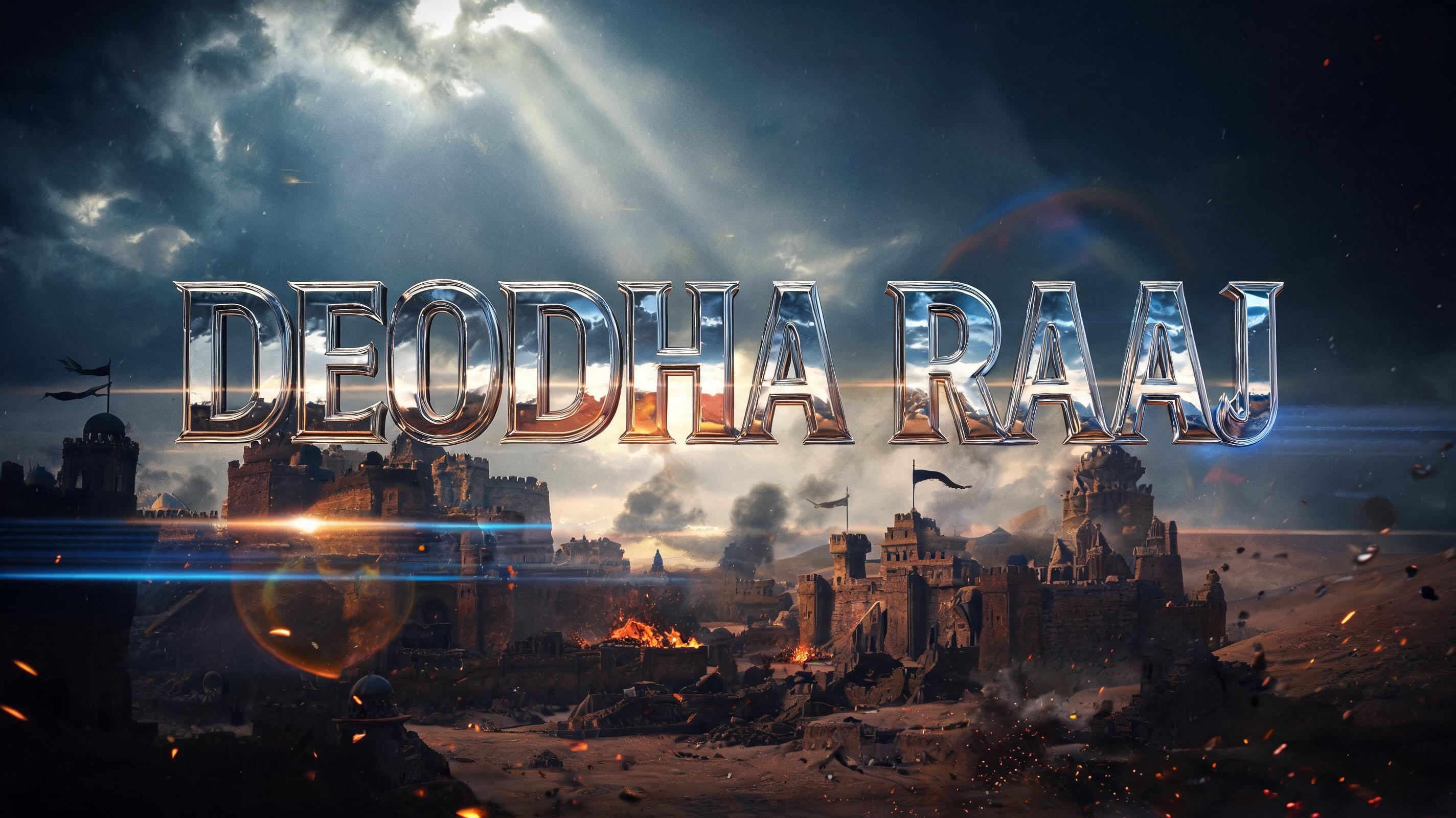 "DEODHA RAAJ" — Cinematic Blockbuster text effect