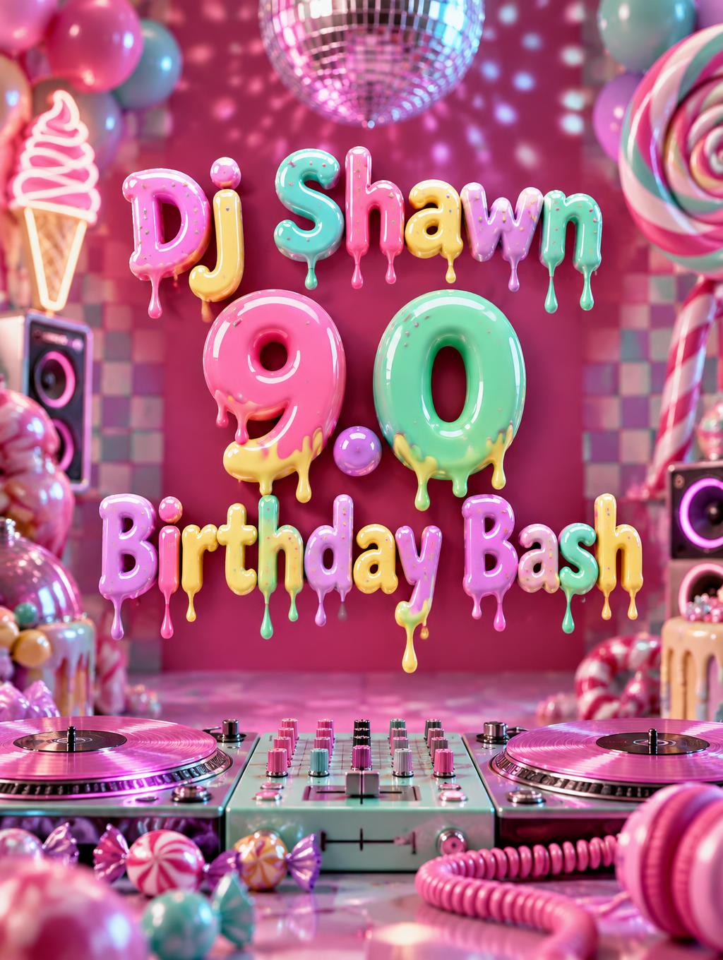 "Dj Shawn 9.O Birthday Bash" —  | AI Text Effect Generator
