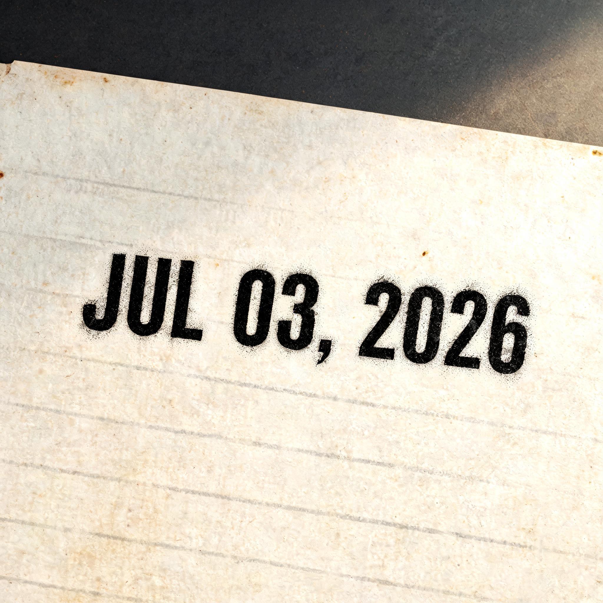 "JUL 03, 2026" — Stencil | AI Text Effect Generator