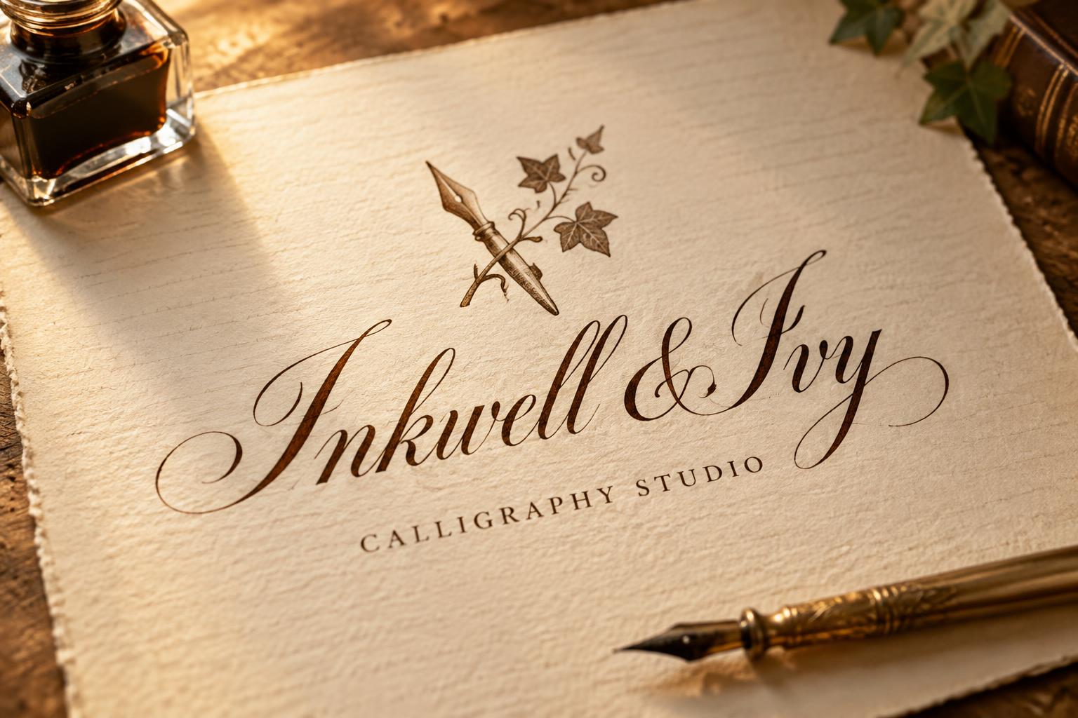 "Inkwell & Ivy
CALLIGRAPHY STUDIO" — Handwritten Script | AI Text Effect Generator