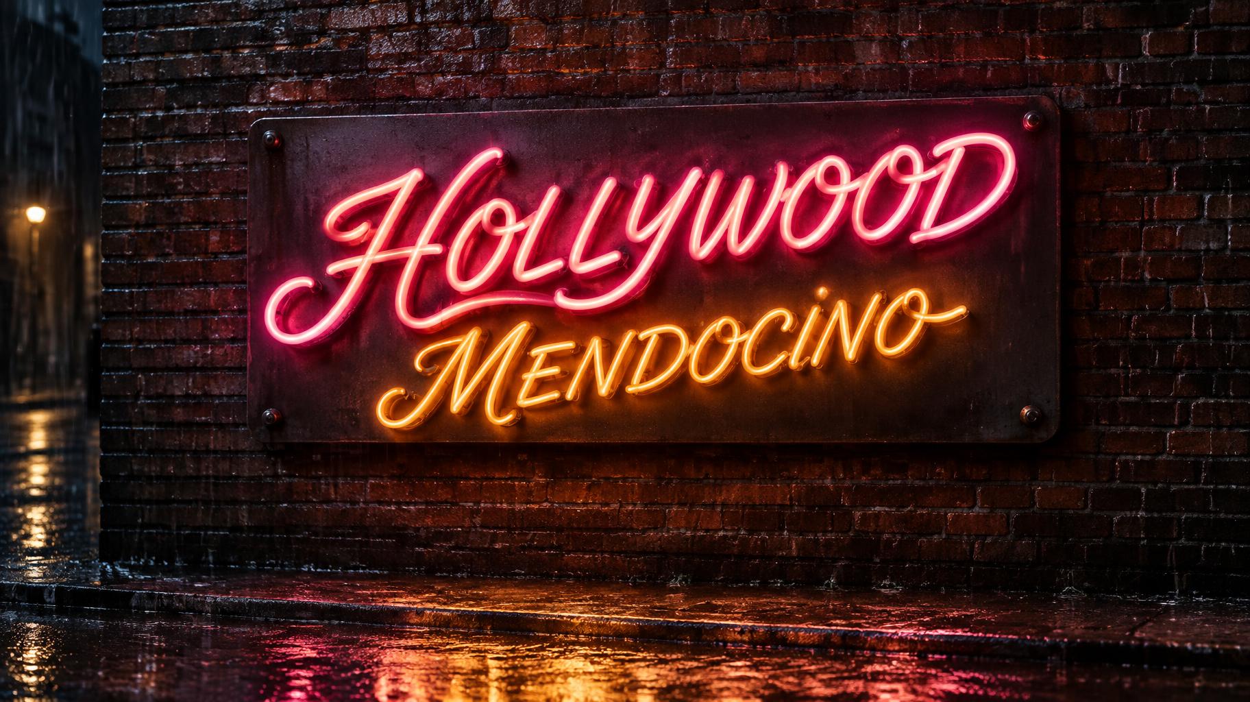 "HOLLYWOOD
MENDOCINO" — Neon Sign | AI Text Effect Generator