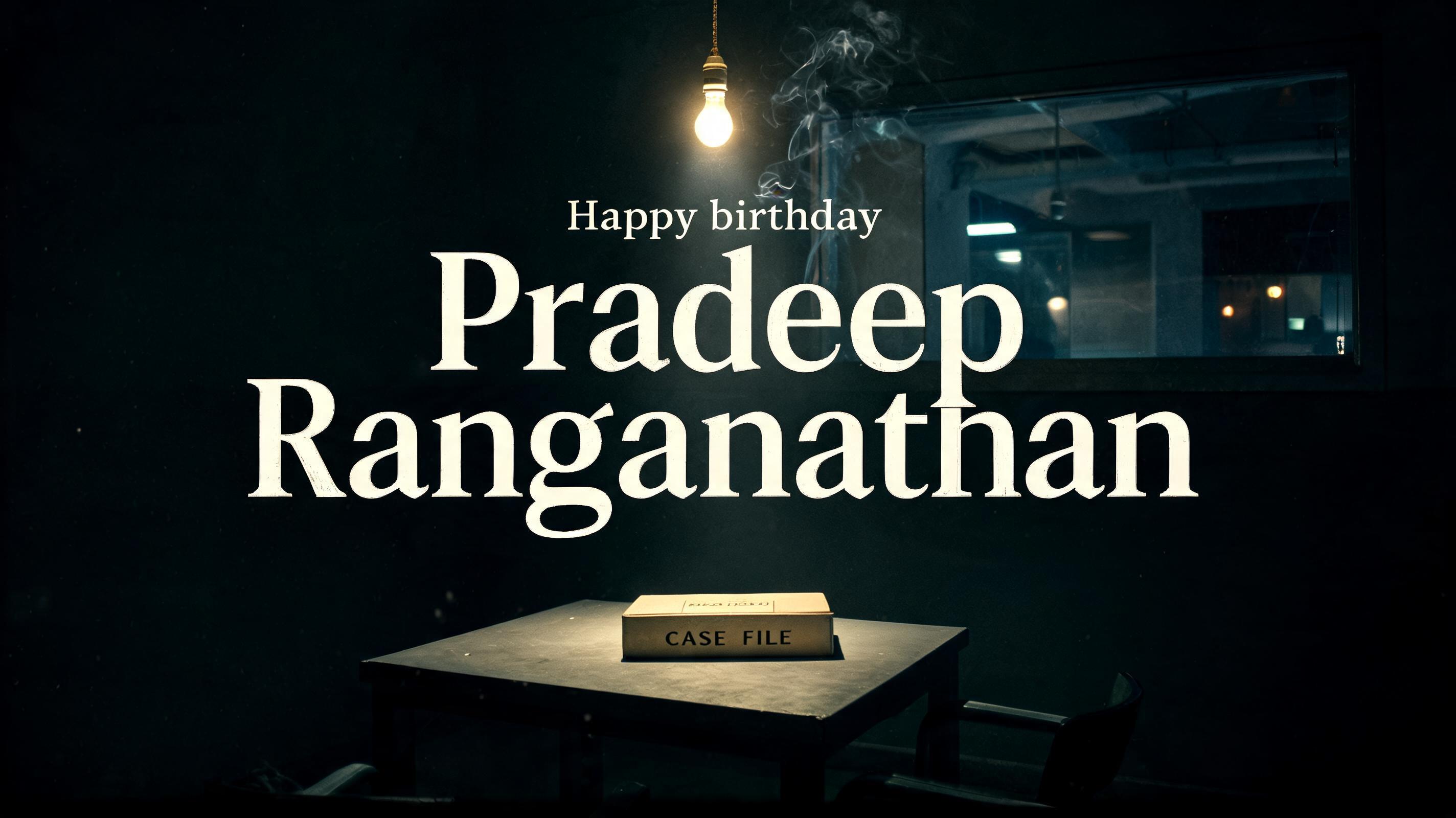"Happy birthday 
Pradeep 
Ranganathan" — Cinematic Netflix | AI Text Effect Generator