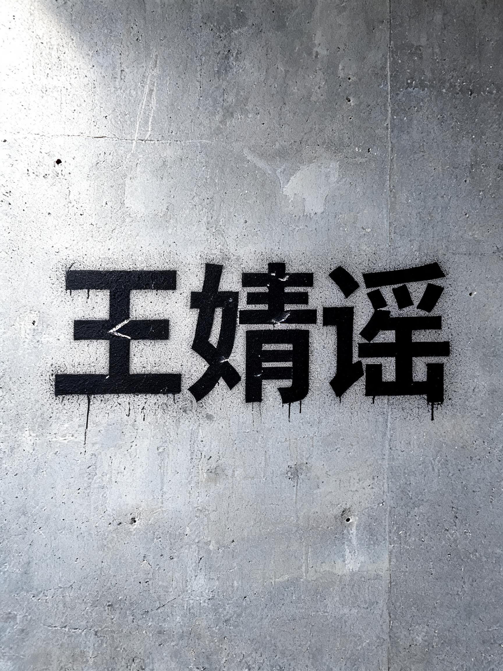 "王婧谣" — Stencil text effect