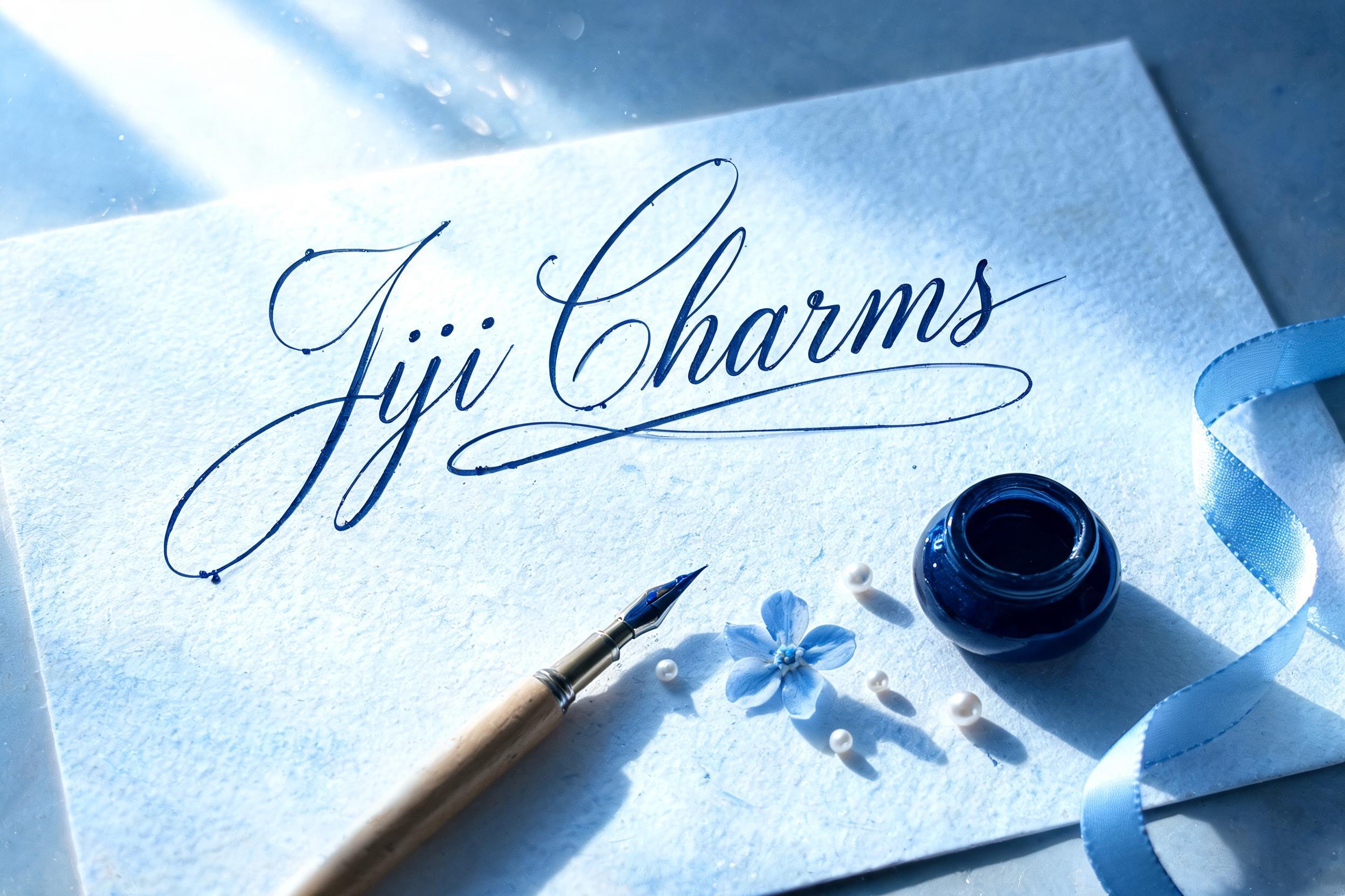 "Blue aesthetic font for the name Jiji charms" — Handwritten Script | AI Text Effect Generator
