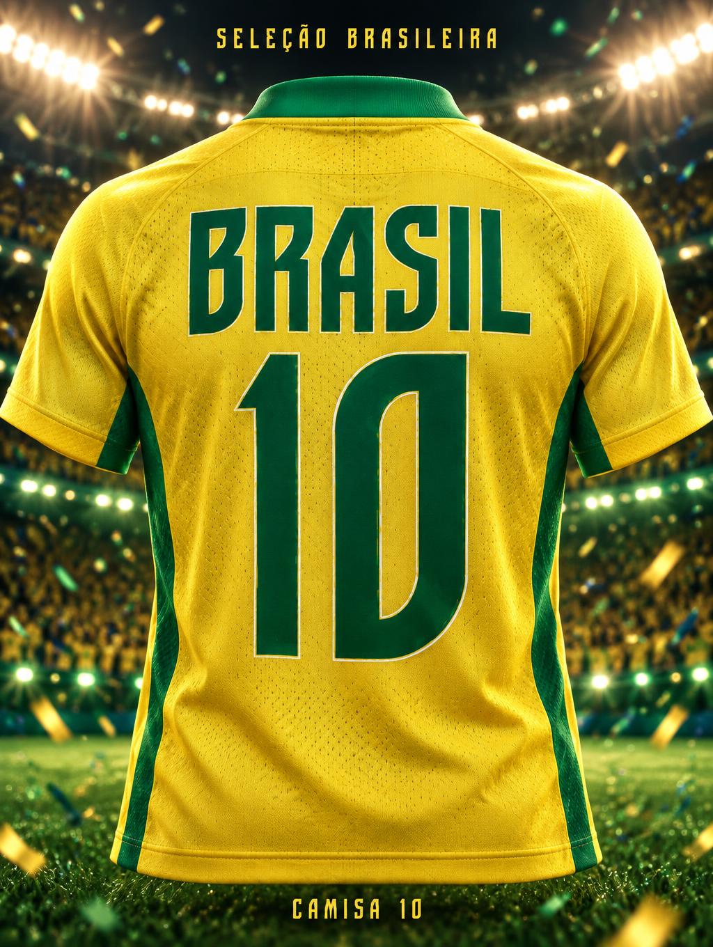 "10
BRASIL
SELEÇÃO BRASILEIRA
CAMISA 10" — Sports Football | AI Text Effect Generator