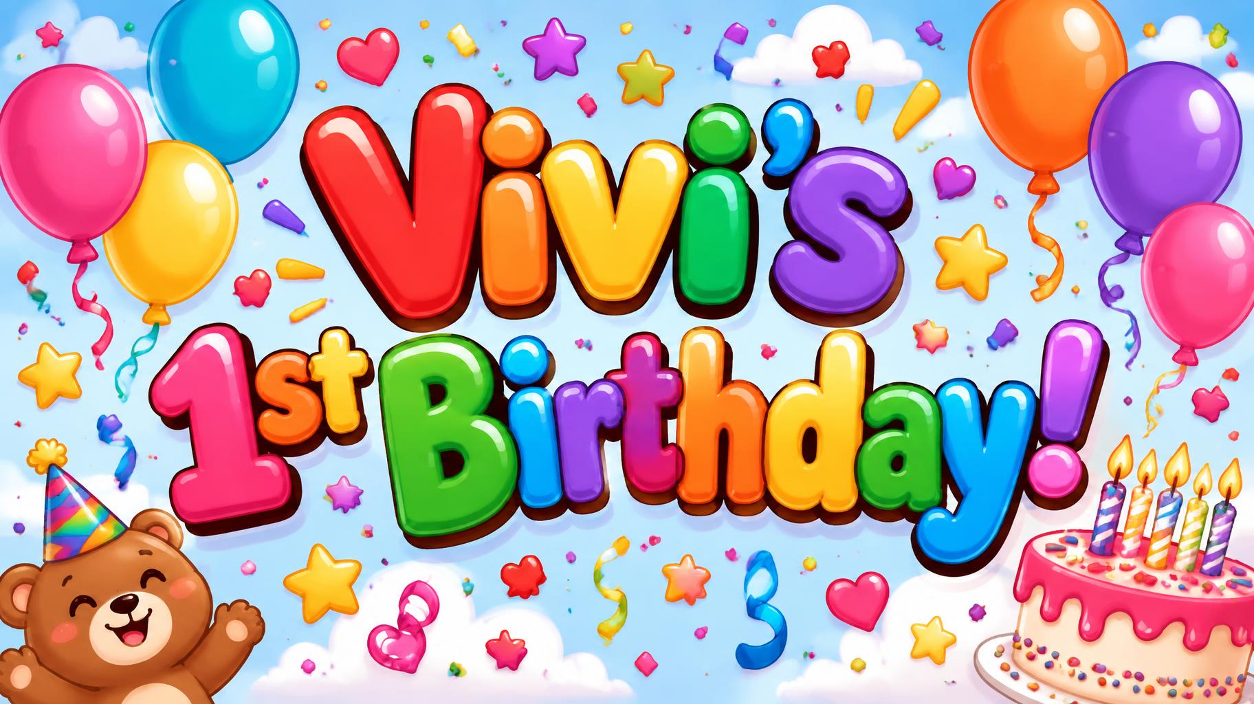 "Vivi's 1st Birthday!" — Birthday Kids | AI Text Effect Generator