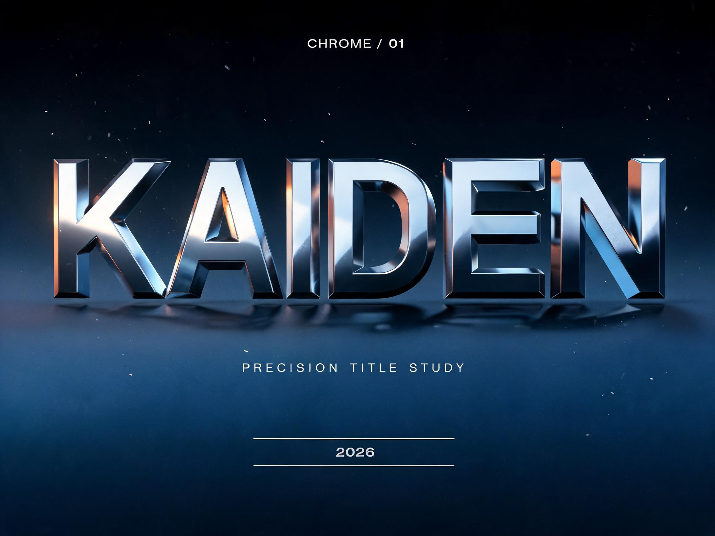 "KAIDEN
CHROME / 01
PRECISION TITLE STUDY
2026" — Metallic | AI Text Effect Generator