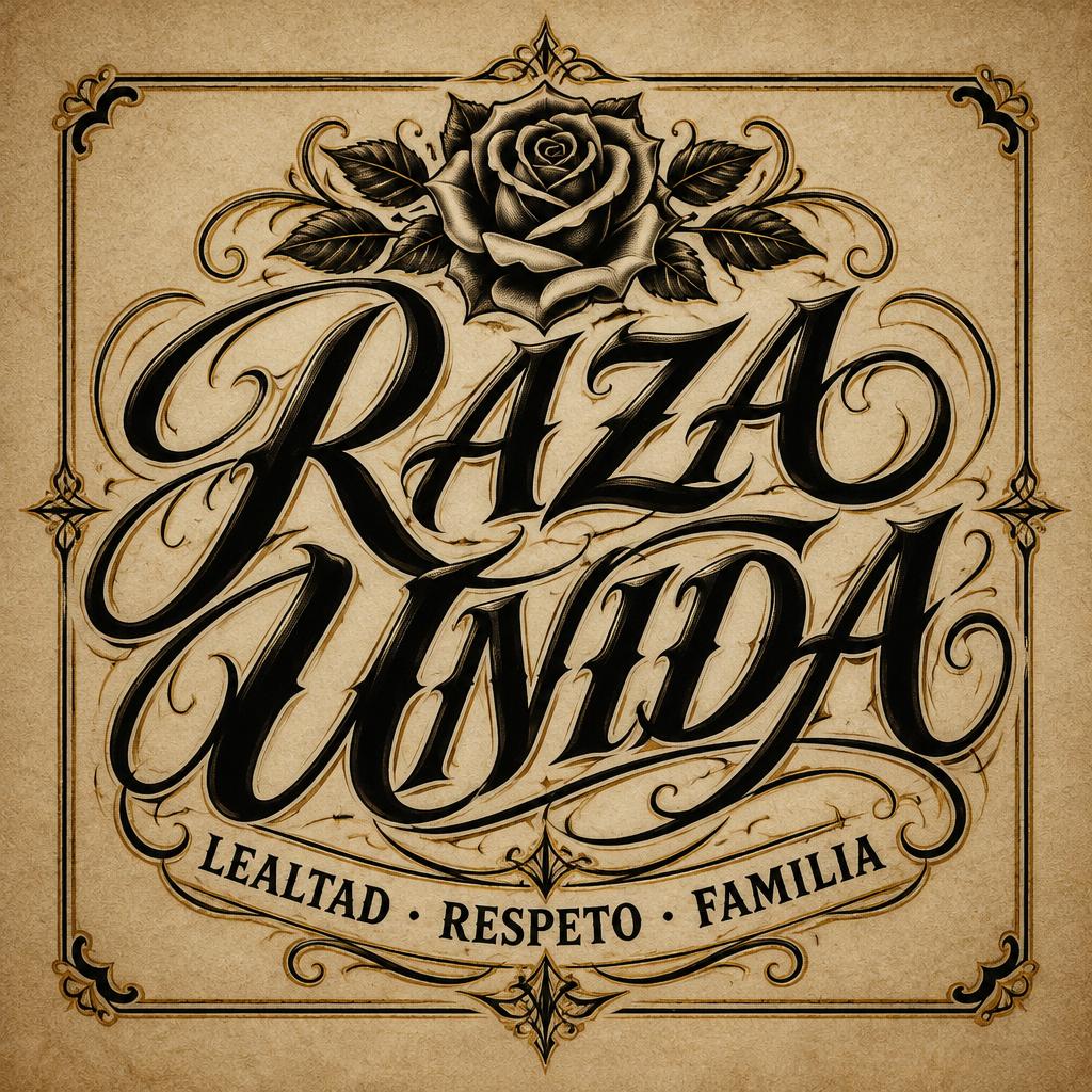 "RAZA UNIDA
LEALTAD · RESPETO · FAMILIA" — Chicano | AI Text Effect Generator