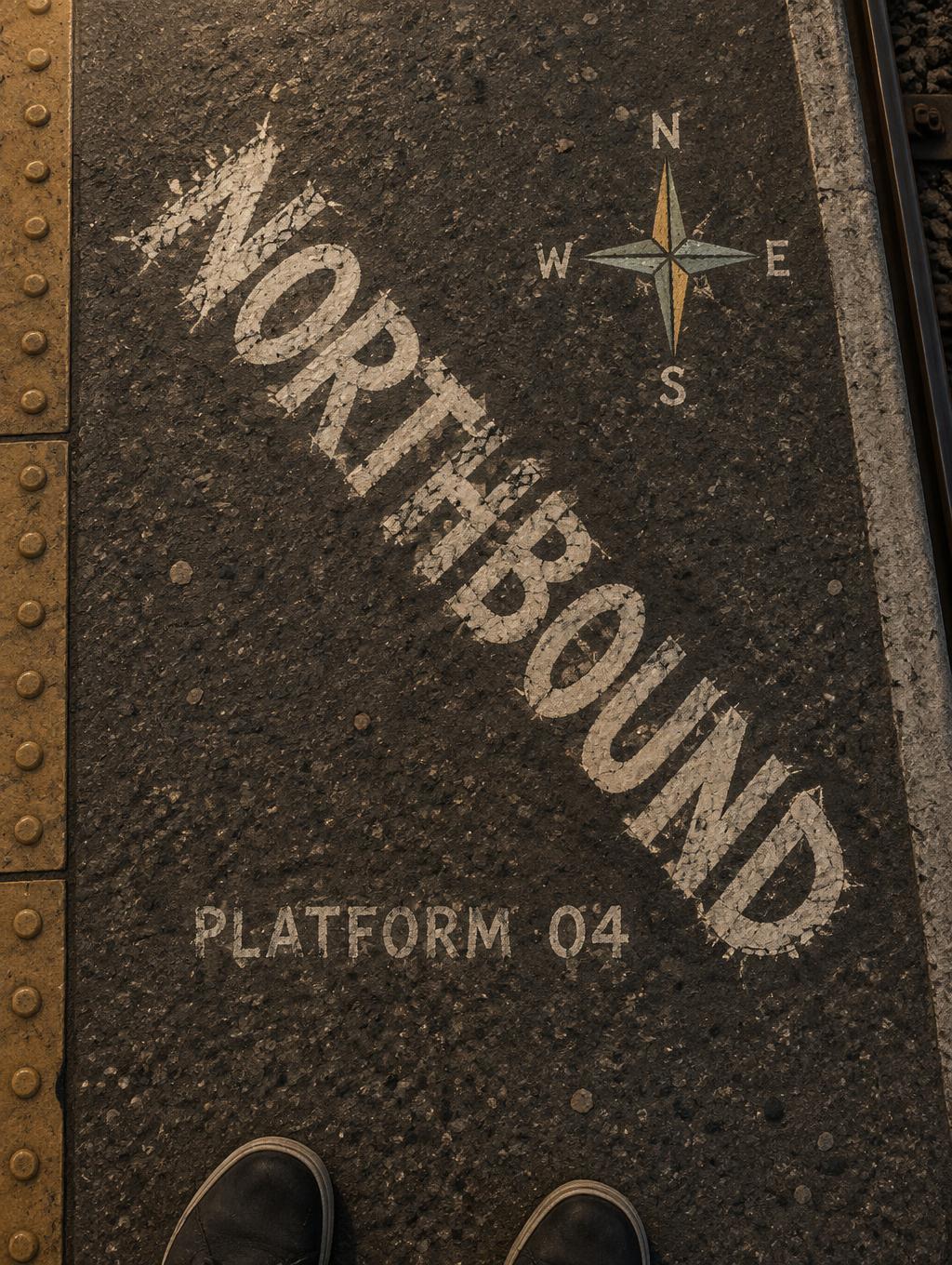 "NORTHBOUND
PLATFORM 04
N
E
S
W" — Chalk | AI Text Effect Generator