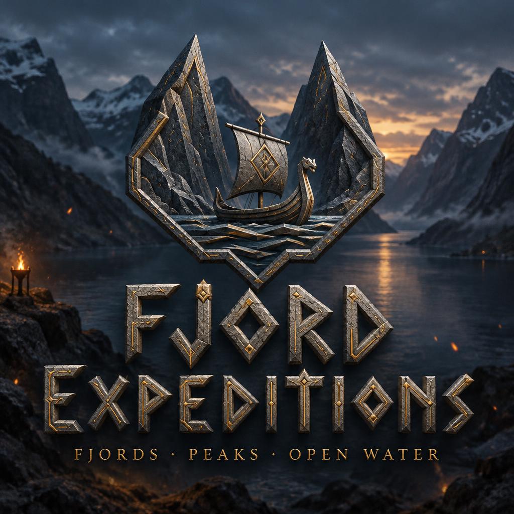 "Fjord Expeditions
FJORDS · PEAKS · OPEN WATER" — Viking | AI Text Effect Generator