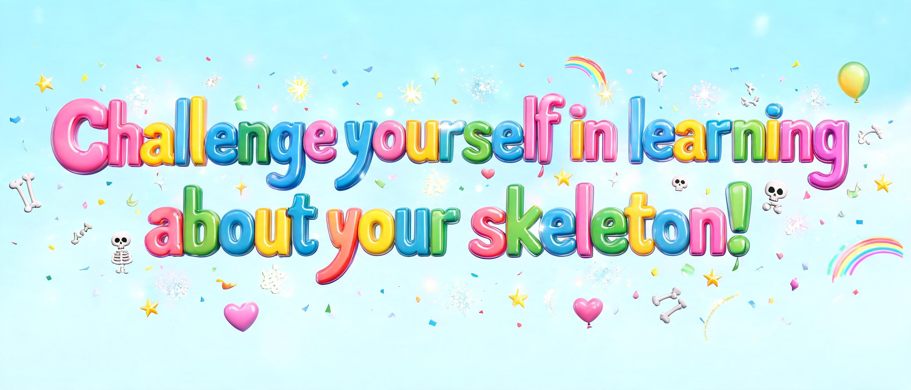 "Challenge yourself in learning about your skeleton!" — Kids Gift text effect