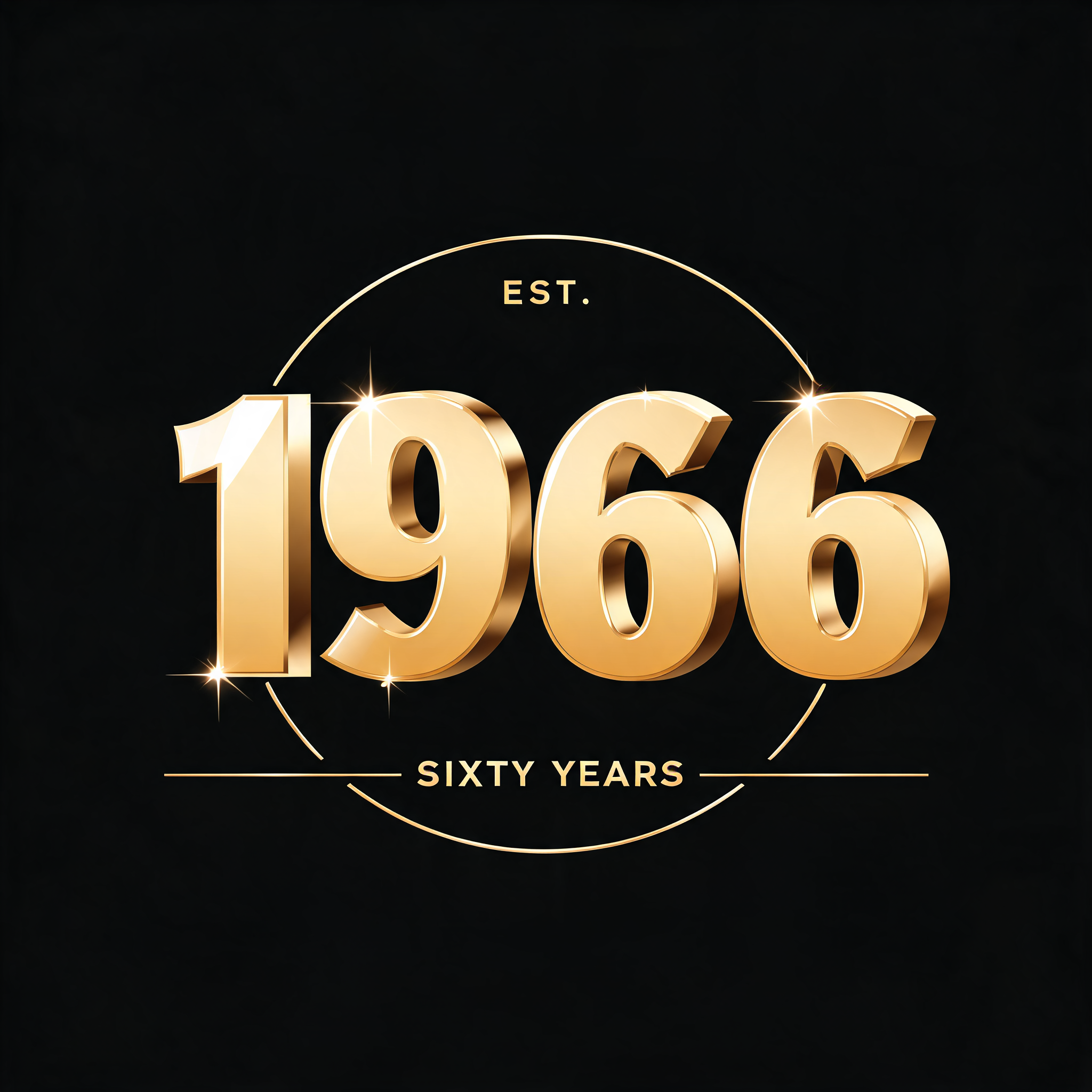 "1966
EST.
SIXTY YEARS" — 3d Bold Gold | AI Text Effect Generator
