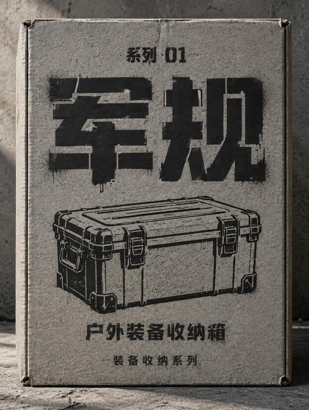 "军规
户外装备收纳箱
装备收纳系列
系列 01" — Stencil | AI Text Effect Generator