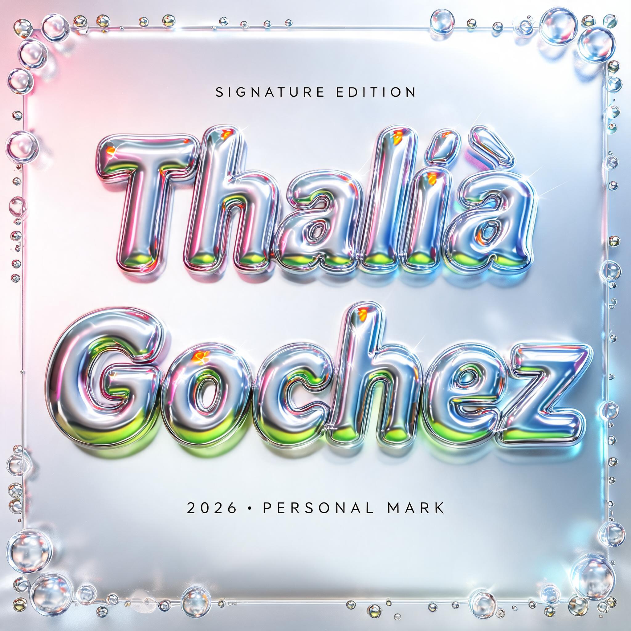 "Make me chrome bubble letters that say Thalía Gochez" — Y2k Chrome | AI Text Effect Generator