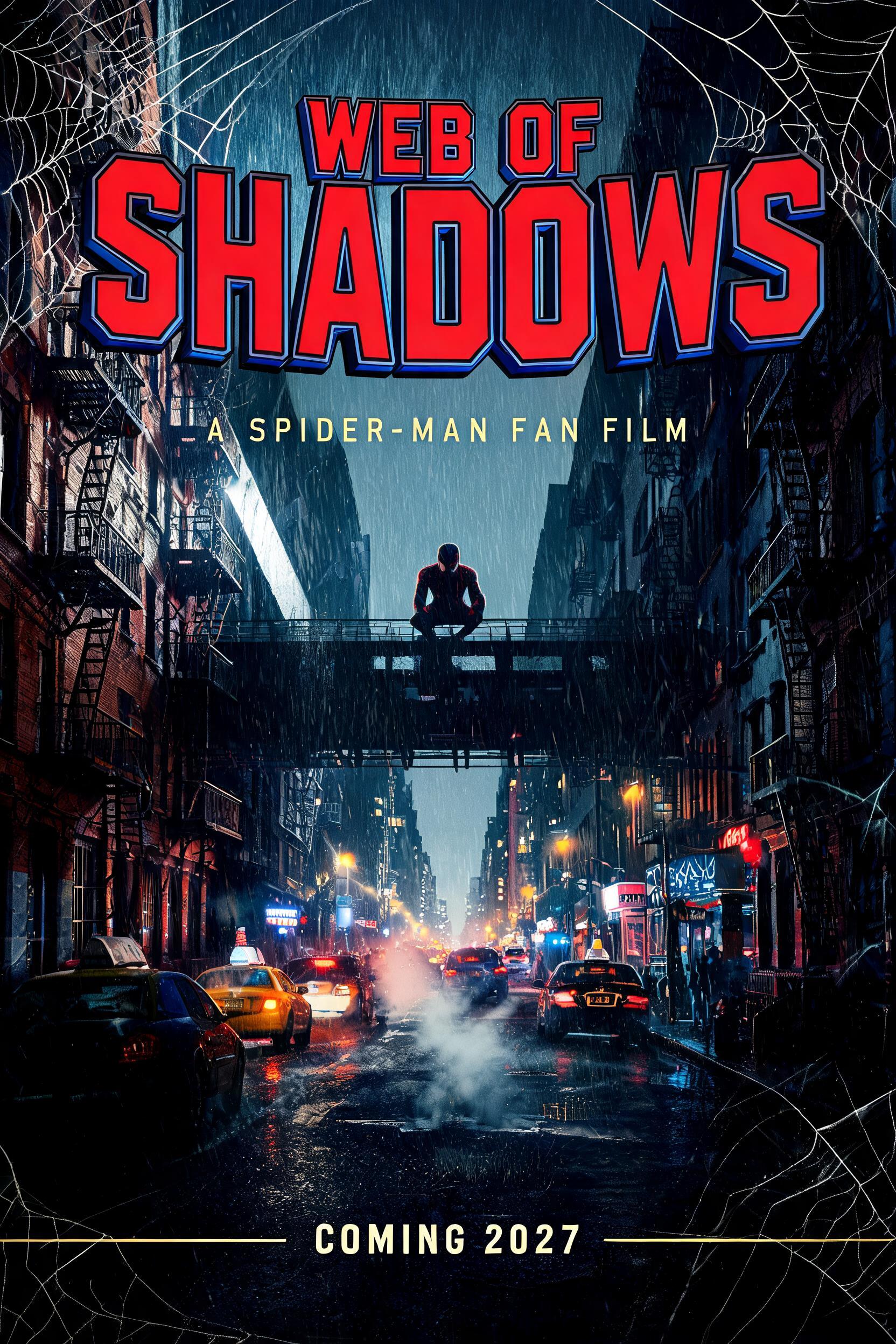 "WEB OF SHADOWS
A SPIDER-MAN FAN FILM
COMING 2027" — Spider Hero | AI Text Effect Generator