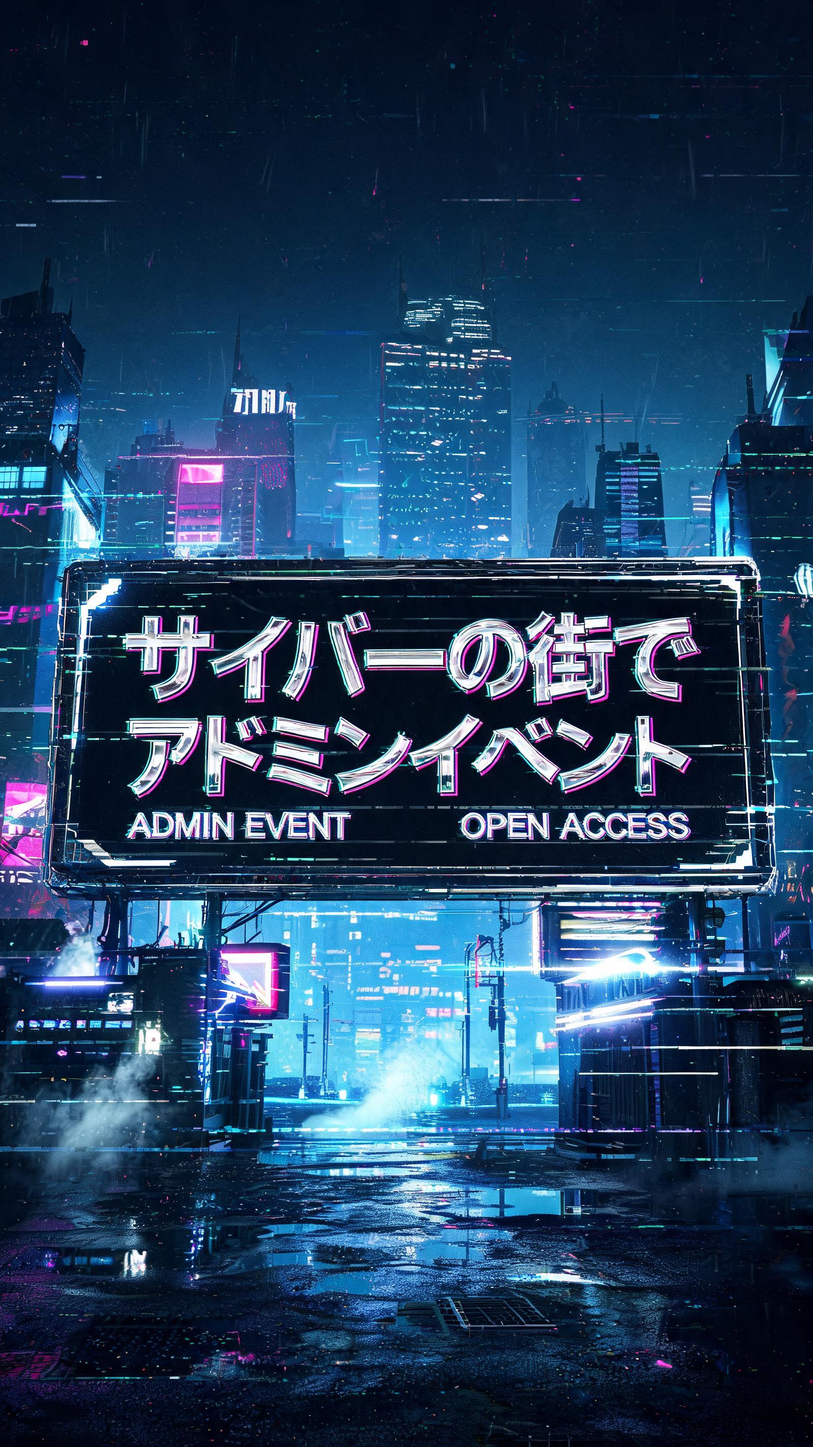 "サイバーの街で看板にアドミンイベントとか英語の文字入れたい" — Cyberpunk | AI Text Effect Generator