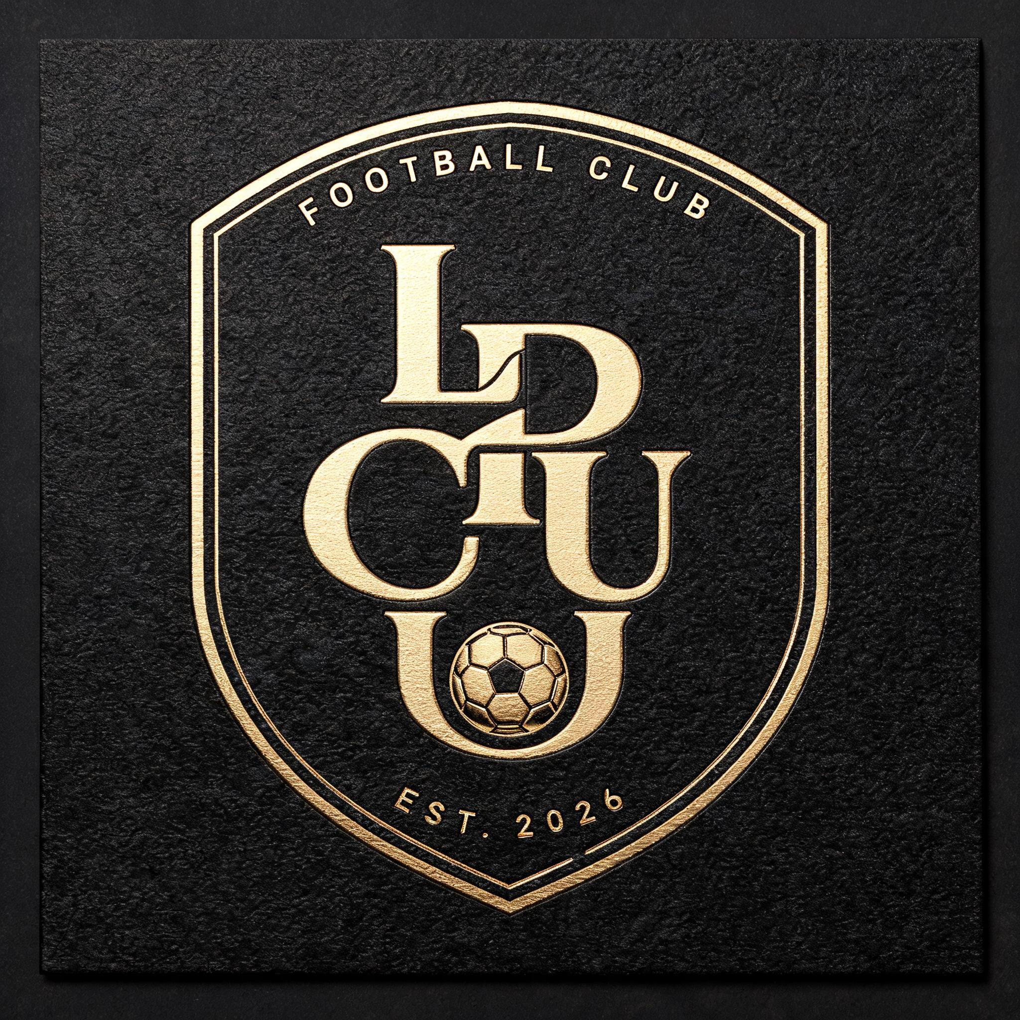 "LCPU
FOOTBALL CLUB
EST. 2026" — elegant script text effect