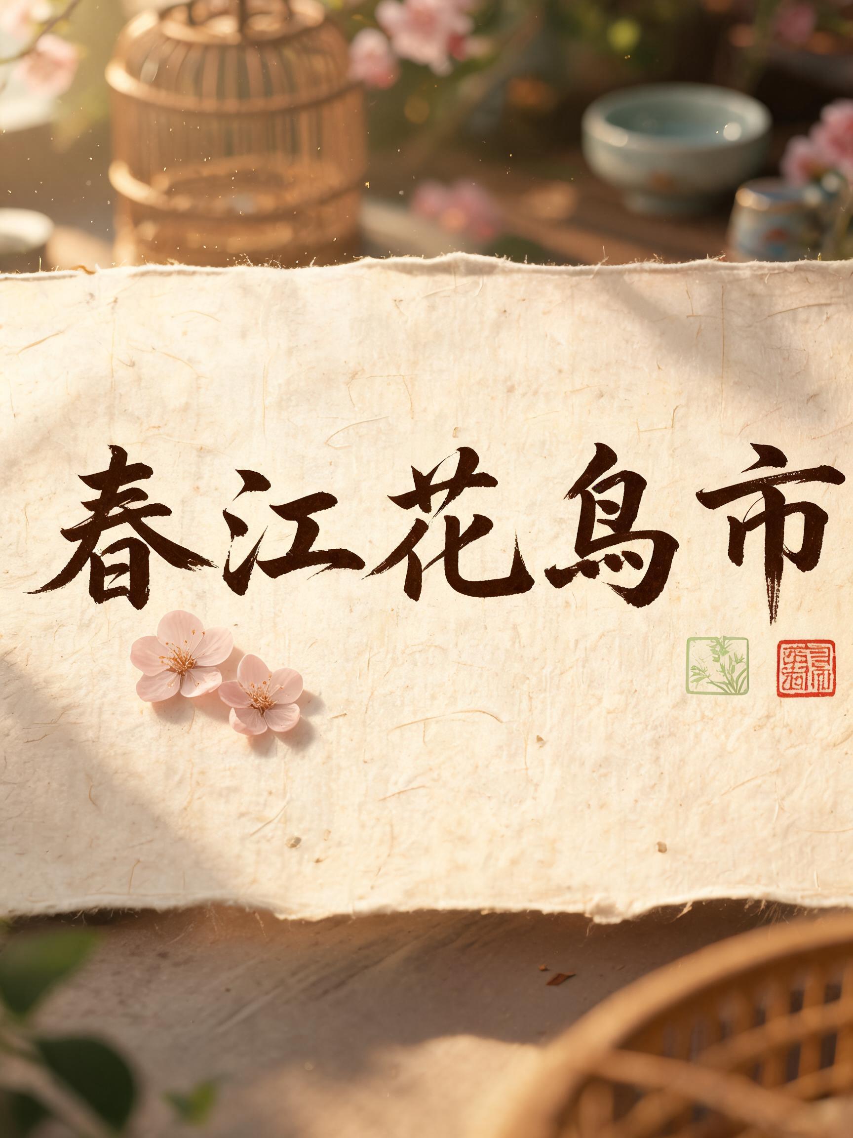 "春江花鸟市" — Handwritten Script text effect