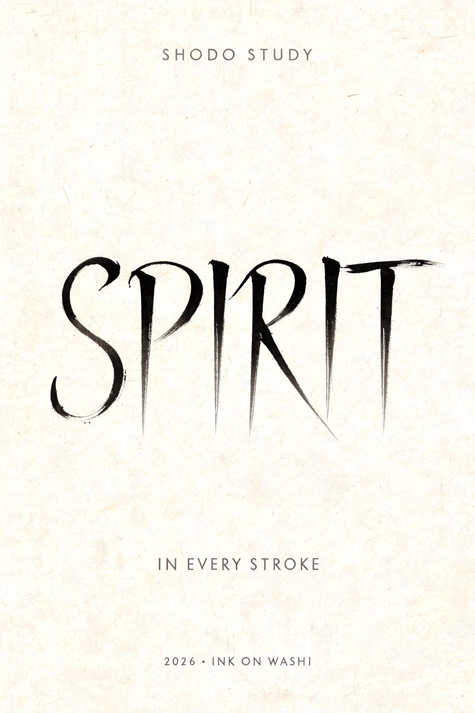 "SPIRIT
SHODO STUDY
IN EVERY STROKE
2026 · INK ON WASHI" — Brush Japanese Ink | AI Text Effect Generator