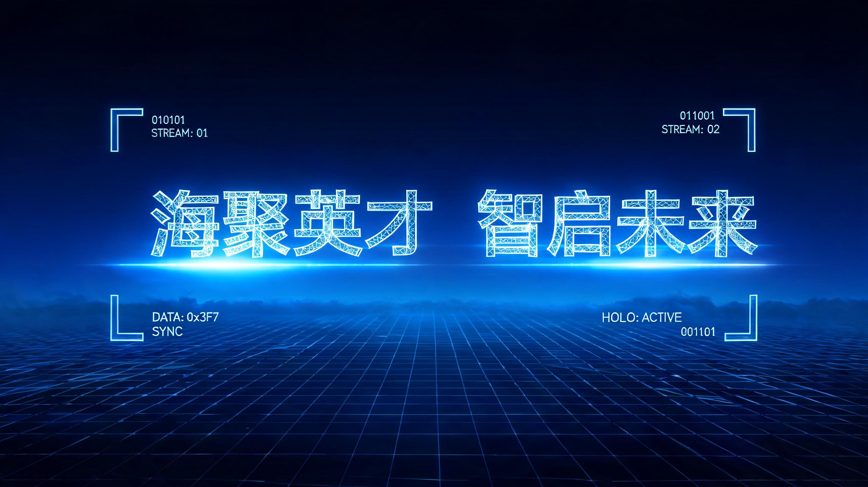 "海聚英才 智启未来" — Futuristic text effect