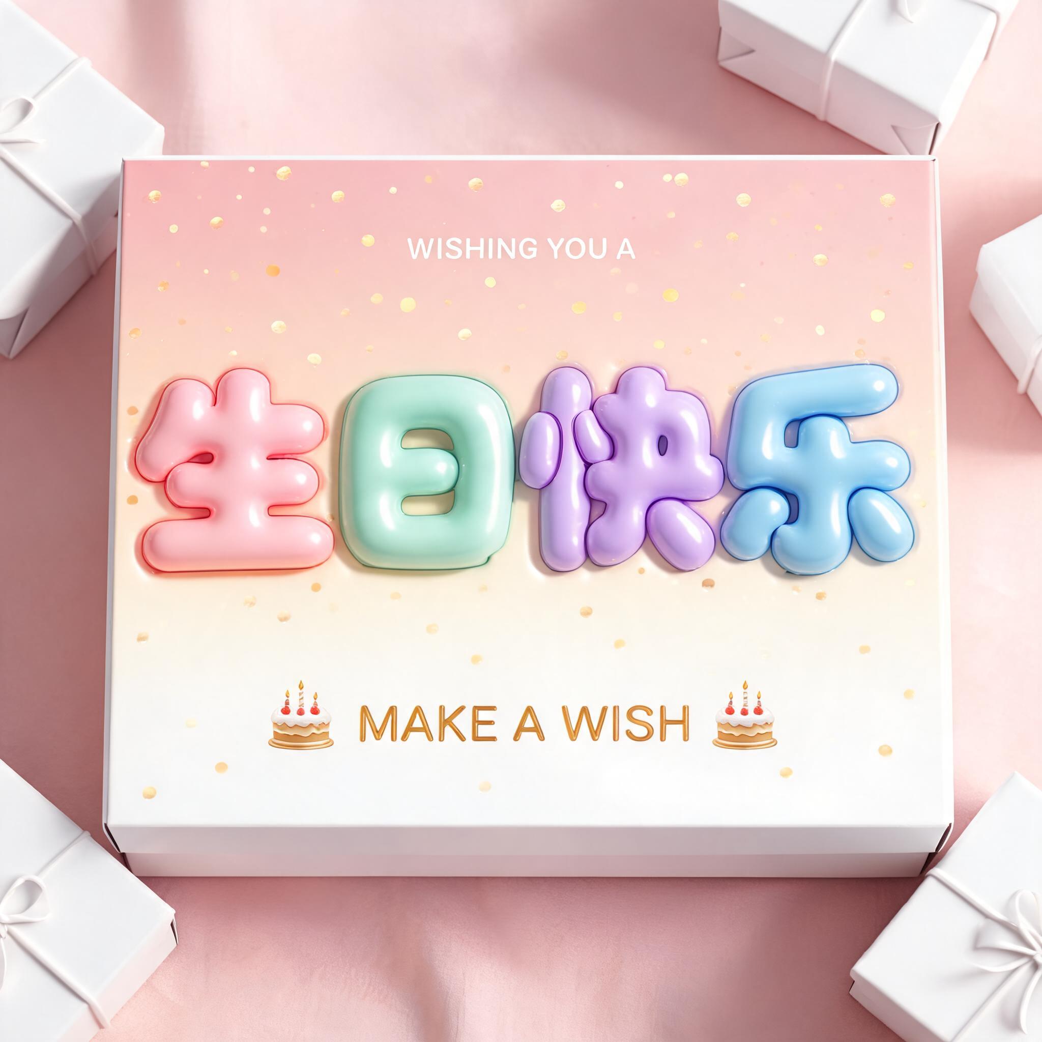 "生日快乐" — 3d Bold Inflated | AI Text Effect Generator