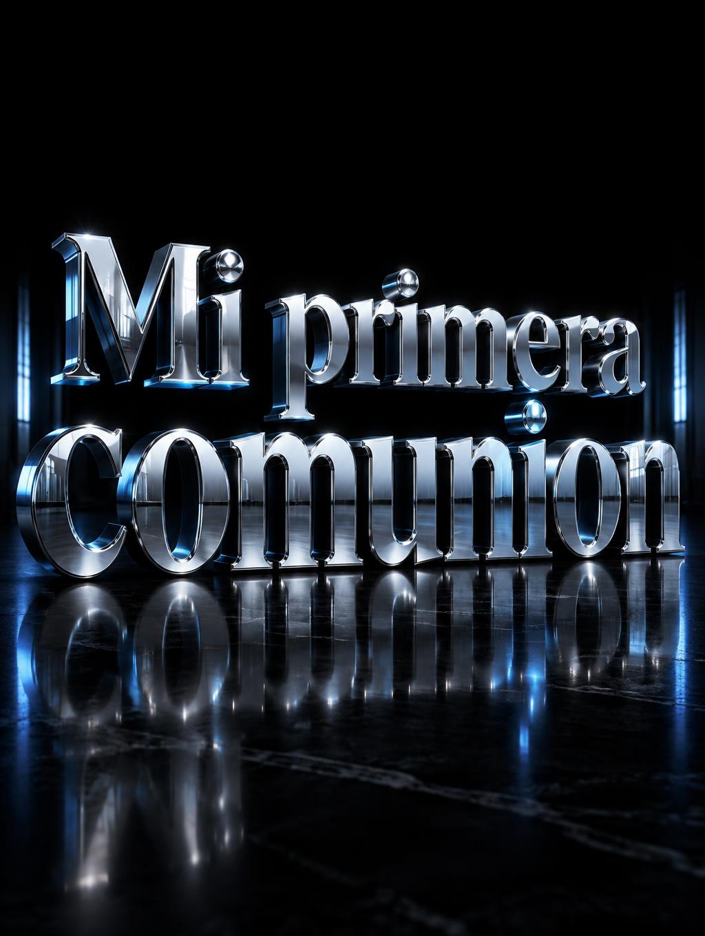 "Mi primera comunion" — Chrome Metal 3d | AI Text Effect Generator