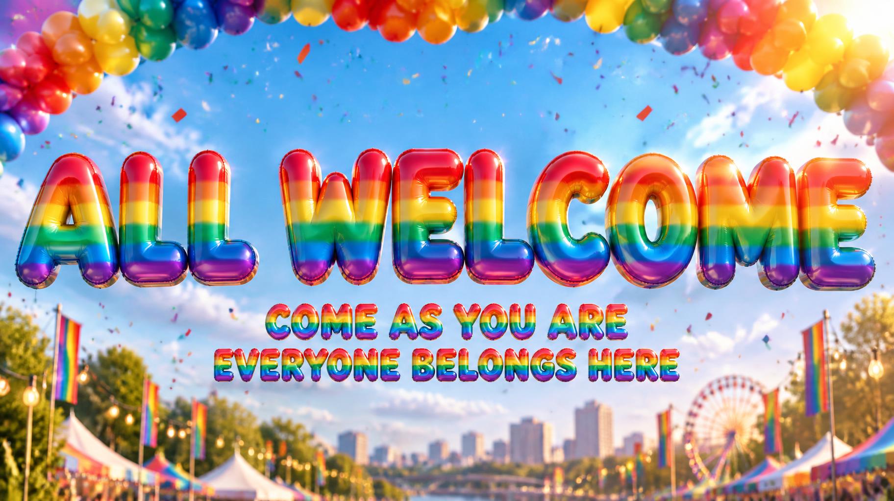 "ALL WELCOME
COME AS YOU ARE
EVERYONE BELONGS HERE" — Rainbow | AI Text Effect Generator